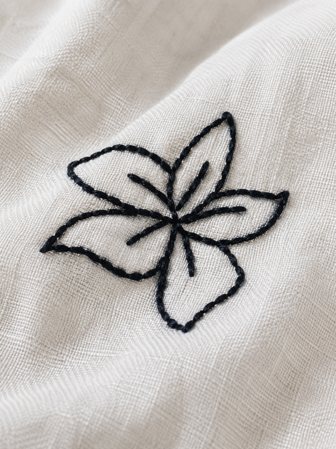 Men White Pure Linen Shirt with Botanical Embroidery