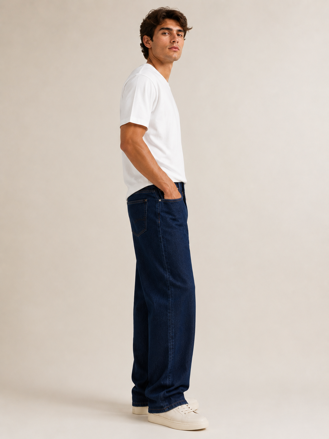 Men Dark Indigo Wide Leg Baggy Jeans