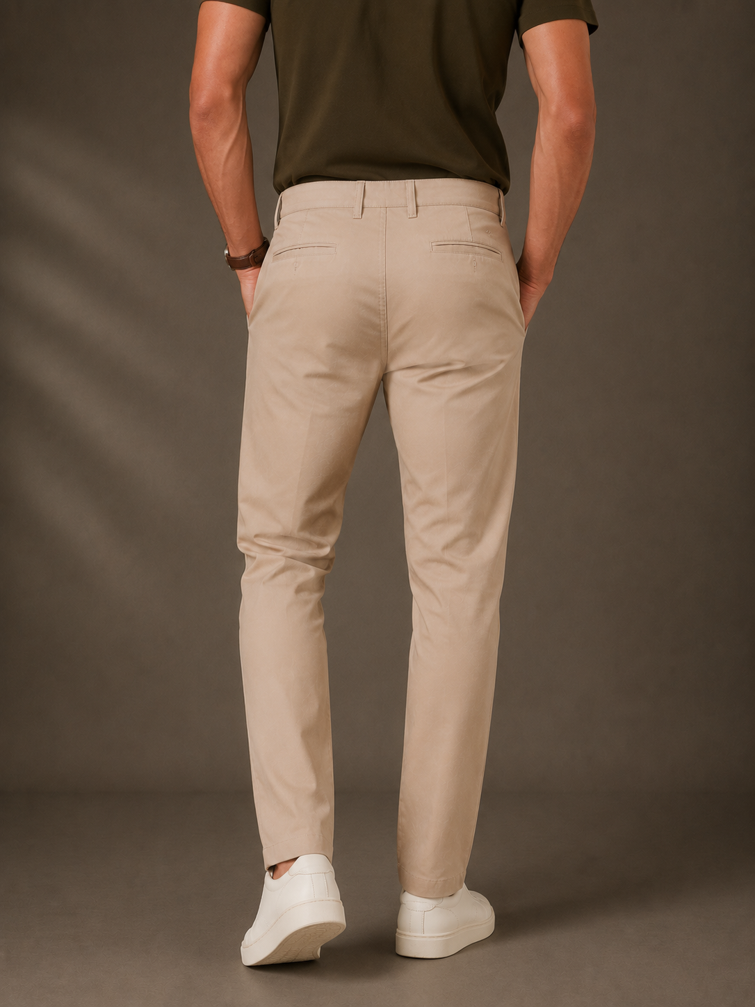 Men Khaki Tailored Fit Trousers