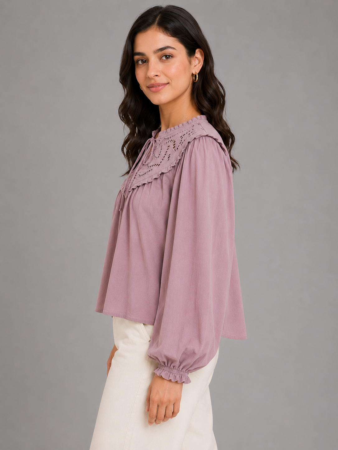 Women Pink Ruffle Detail Top