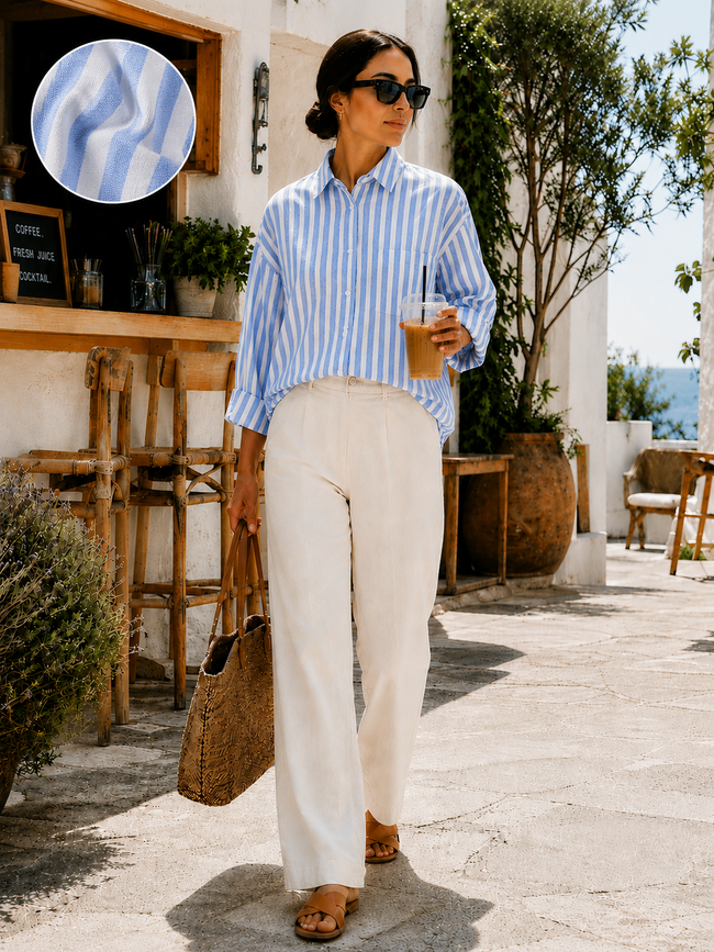 Women Blue Stripe Boxy Shirt