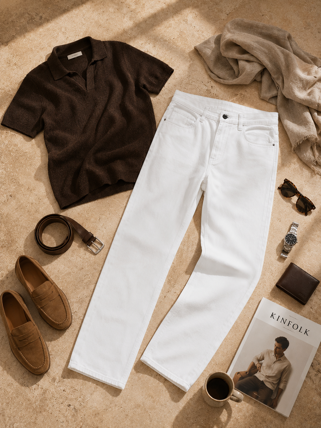 Men White Wide Leg Baggy Jeans