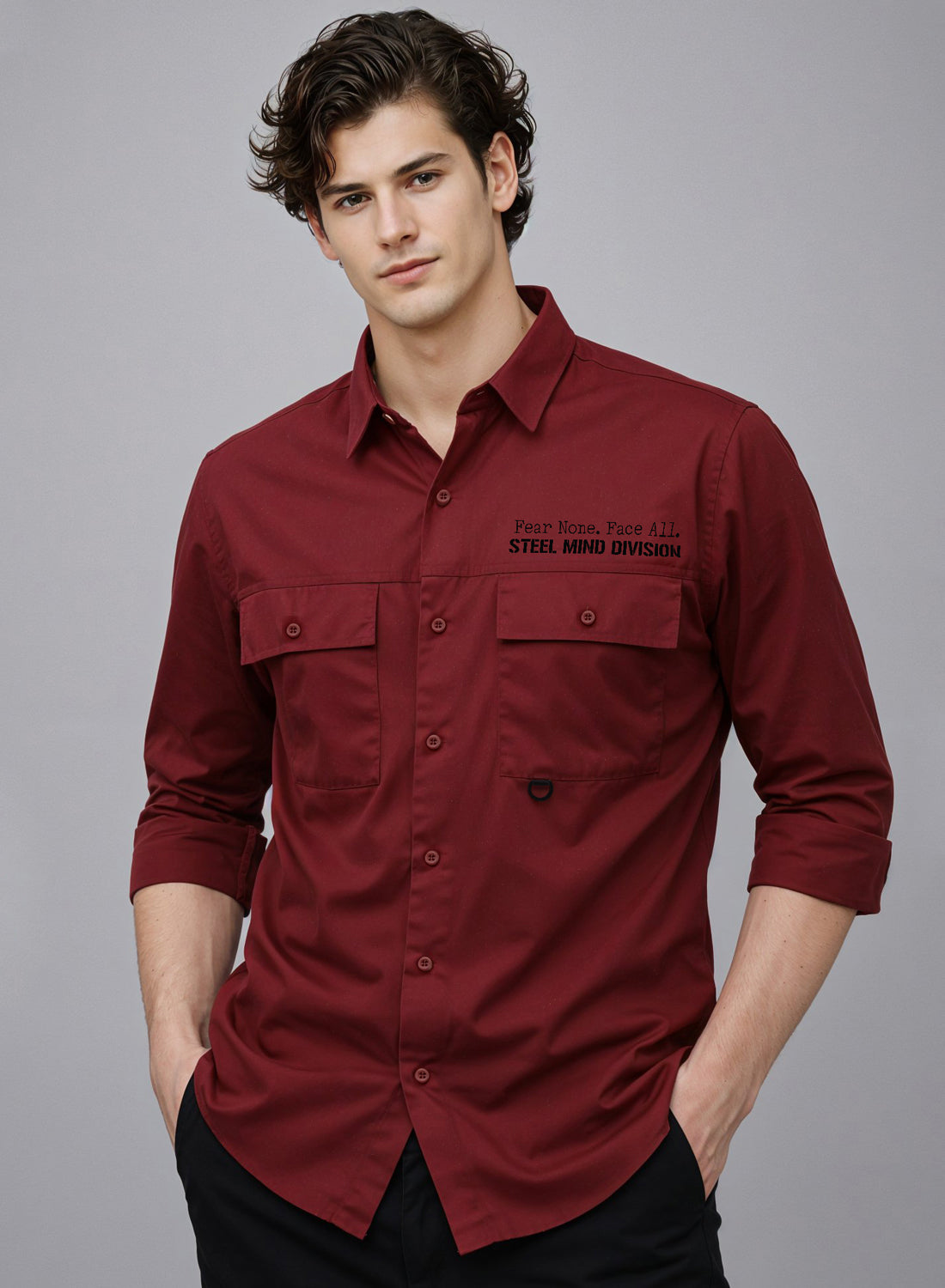 Men Cotton Twill Cargo Shirt