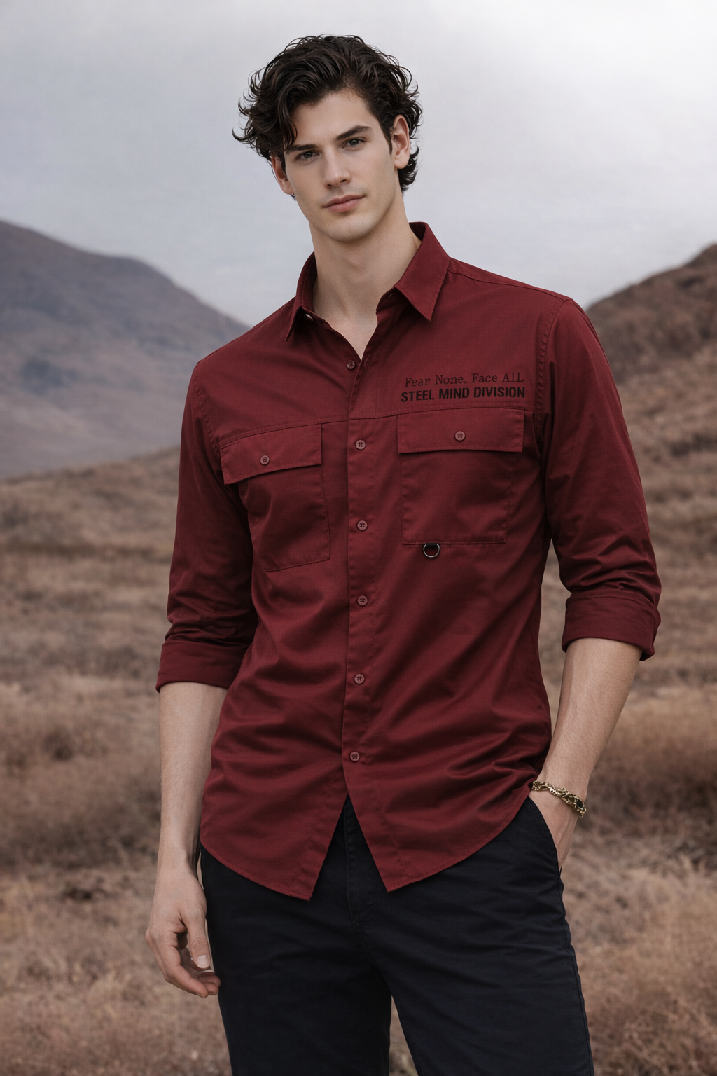 Men Cotton Twill Cargo Shirt
