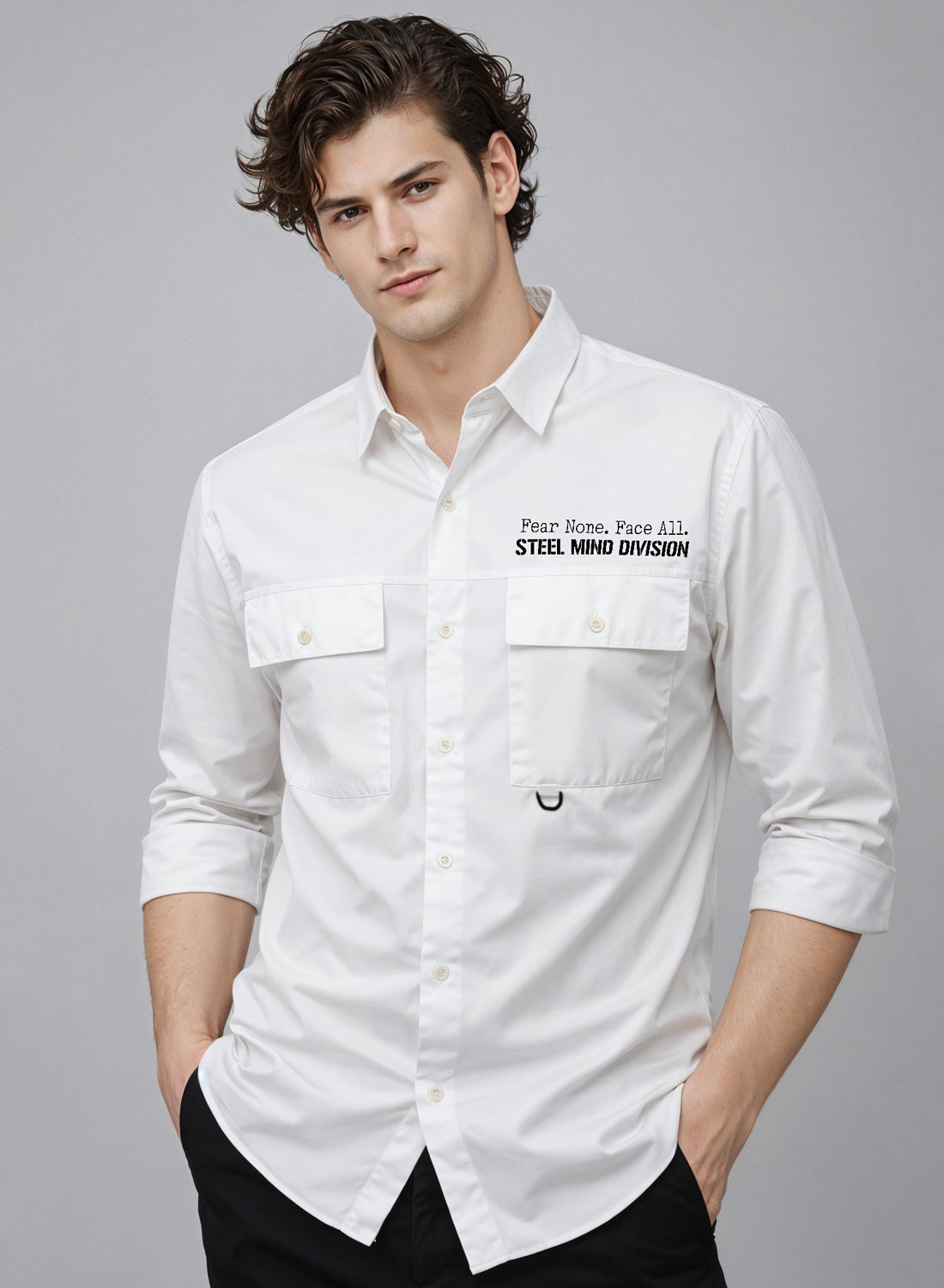 Men Cotton Twill Cargo Shirt