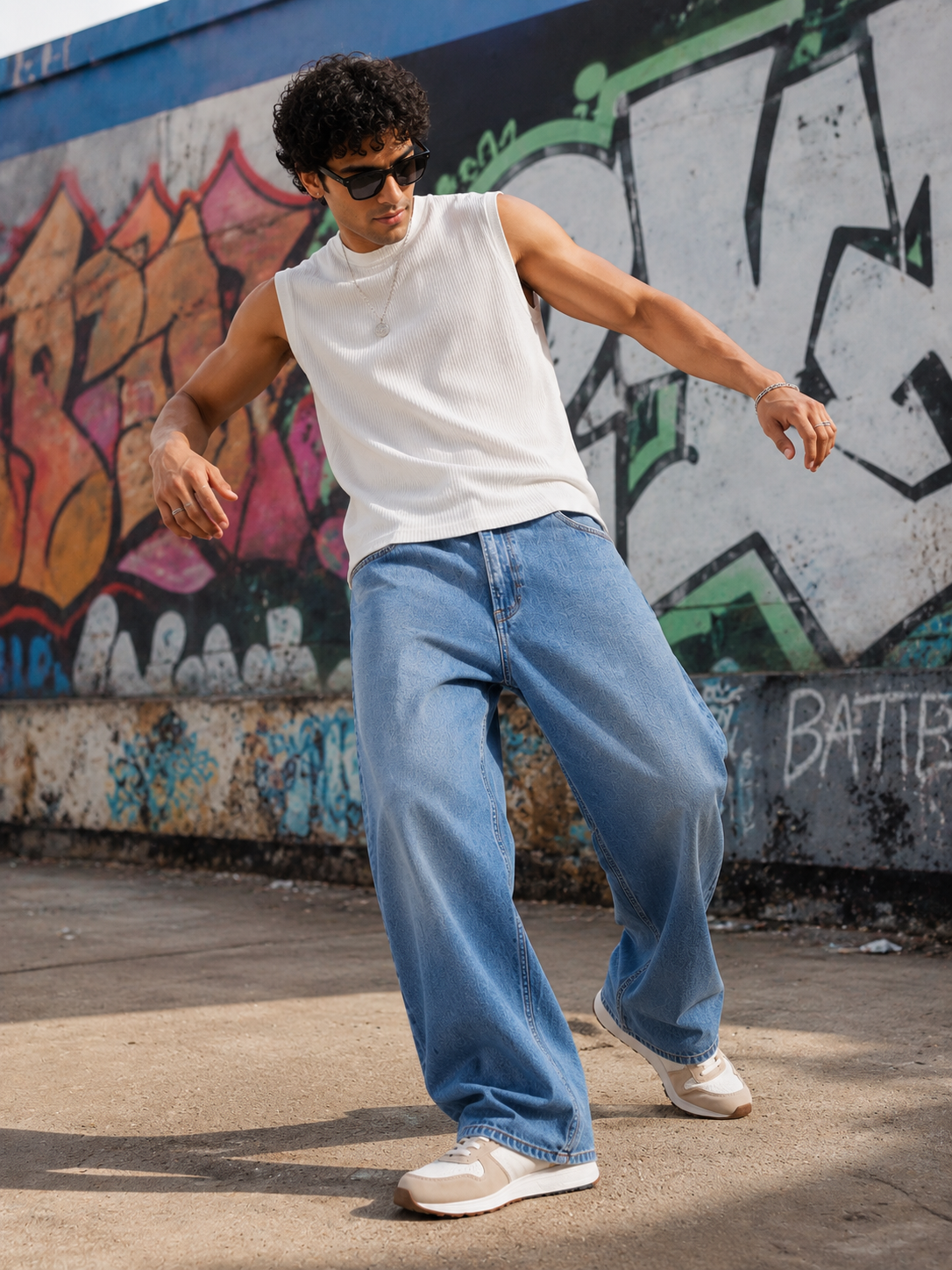 Men Blue Wide Leg Baggy Jeans
