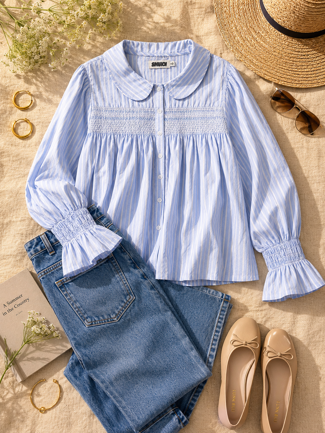 Women Blue Peter Pan Collar Top