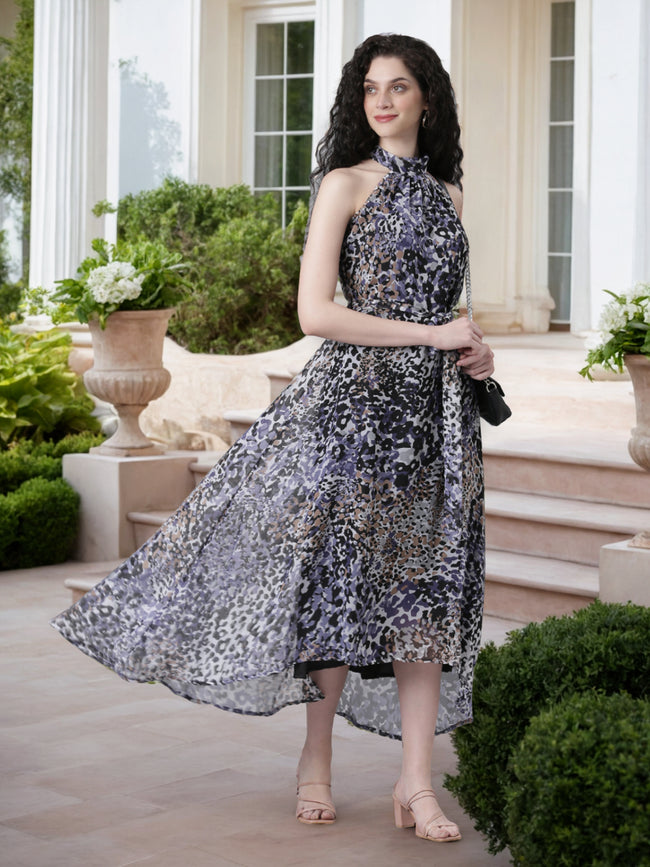 Women Cream Floral Chiffon Dress