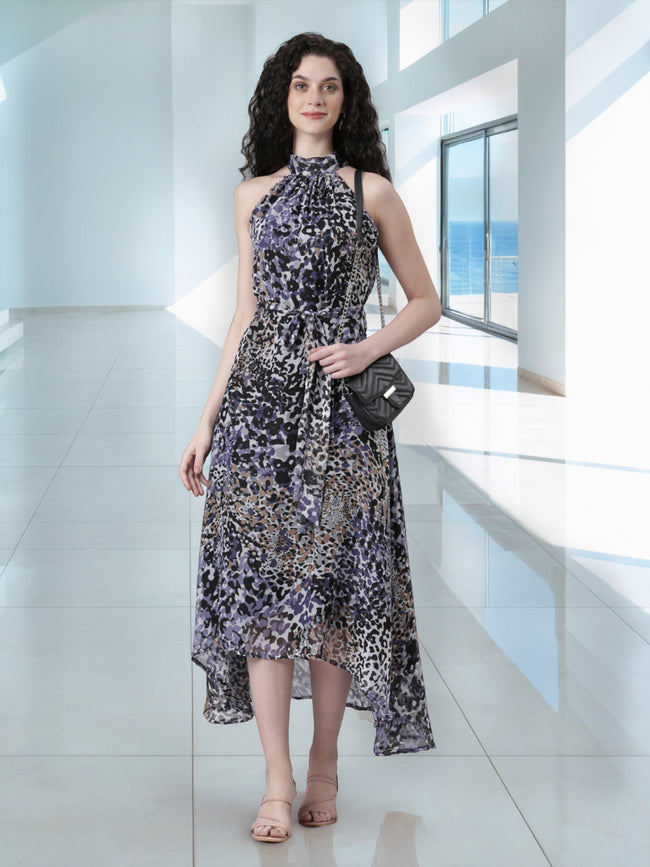 Women Cream Floral Chiffon Dress