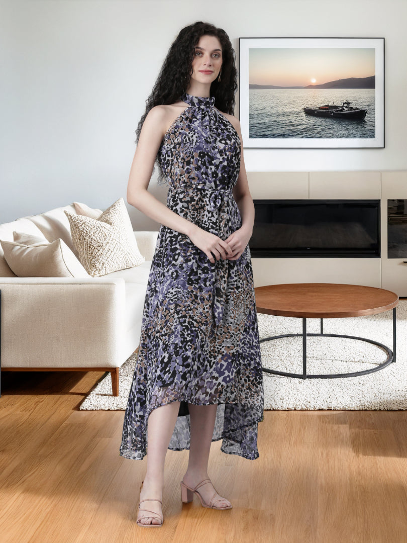 Women Cream Floral Chiffon Dress