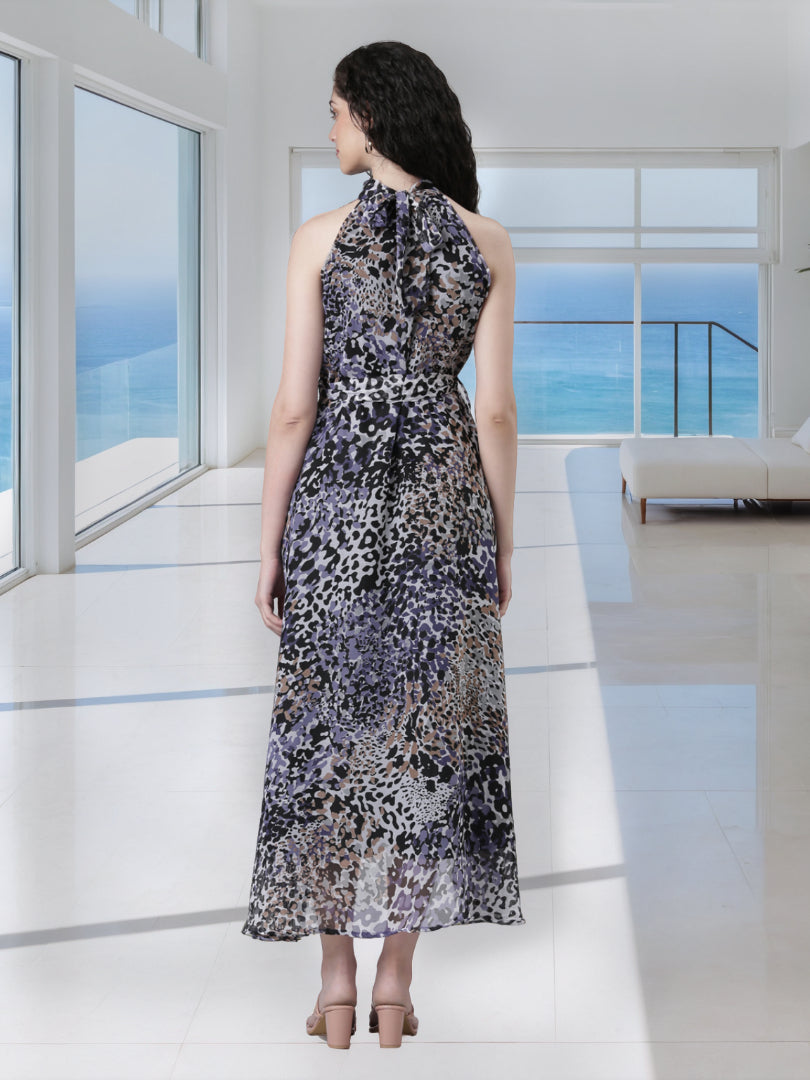 Women Cream Floral Chiffon Dress