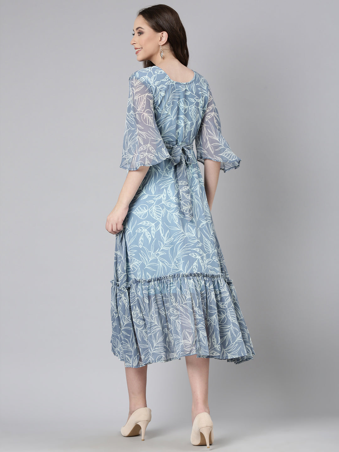 Women Grey Floral Chiffon Dress