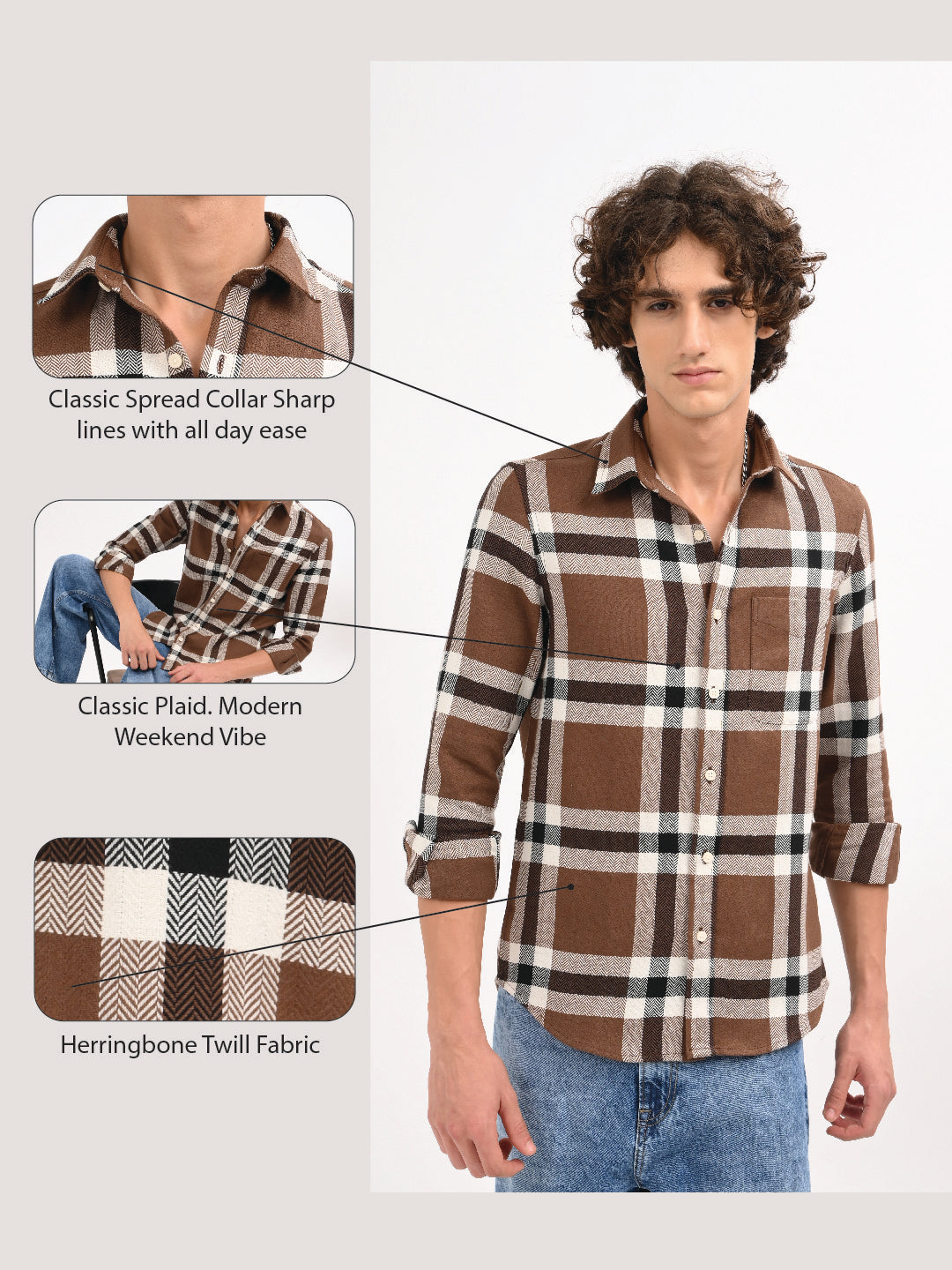 Men Brown Check Shirt
