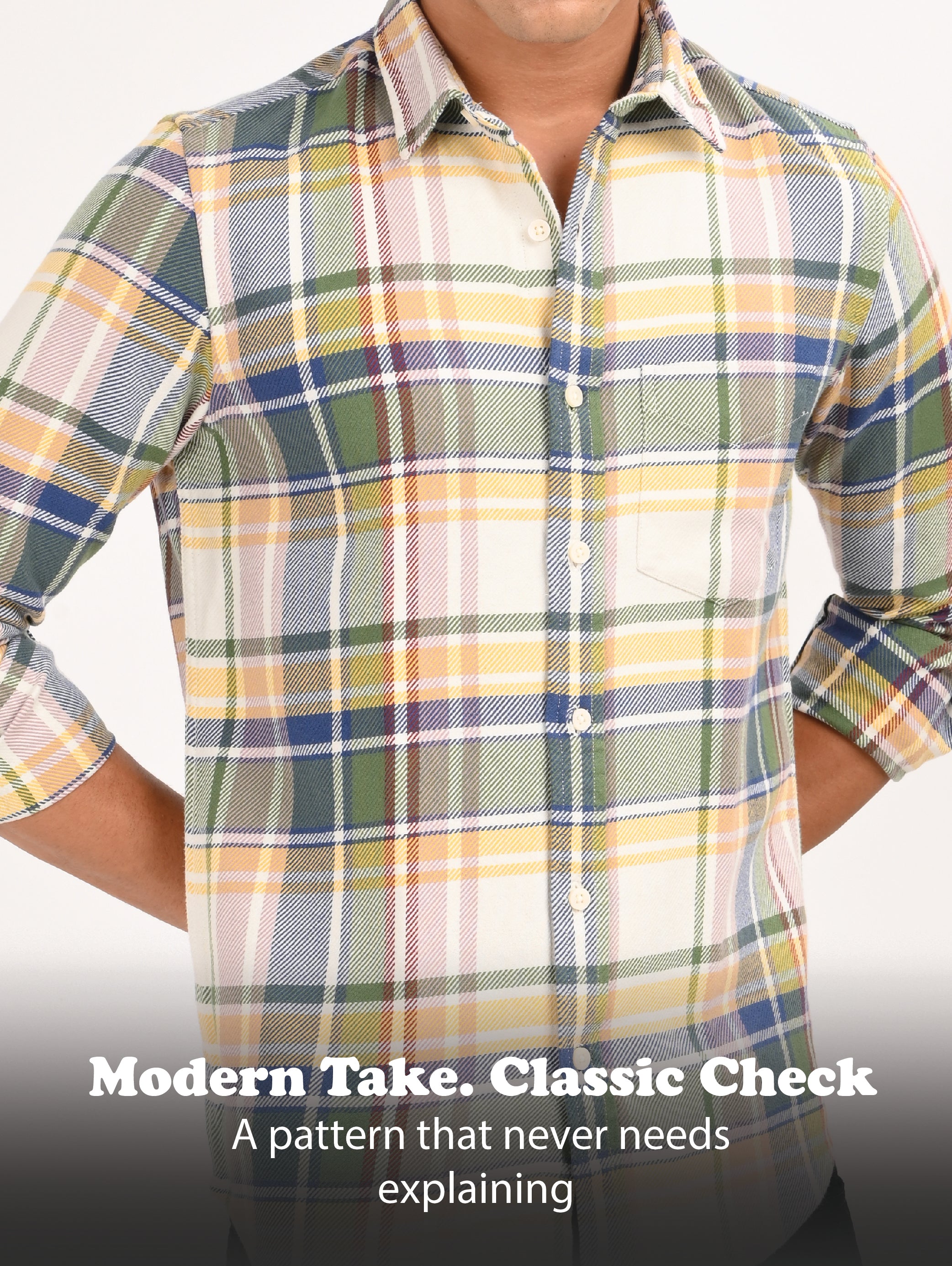 Men Yellow Classic Checked Shirt