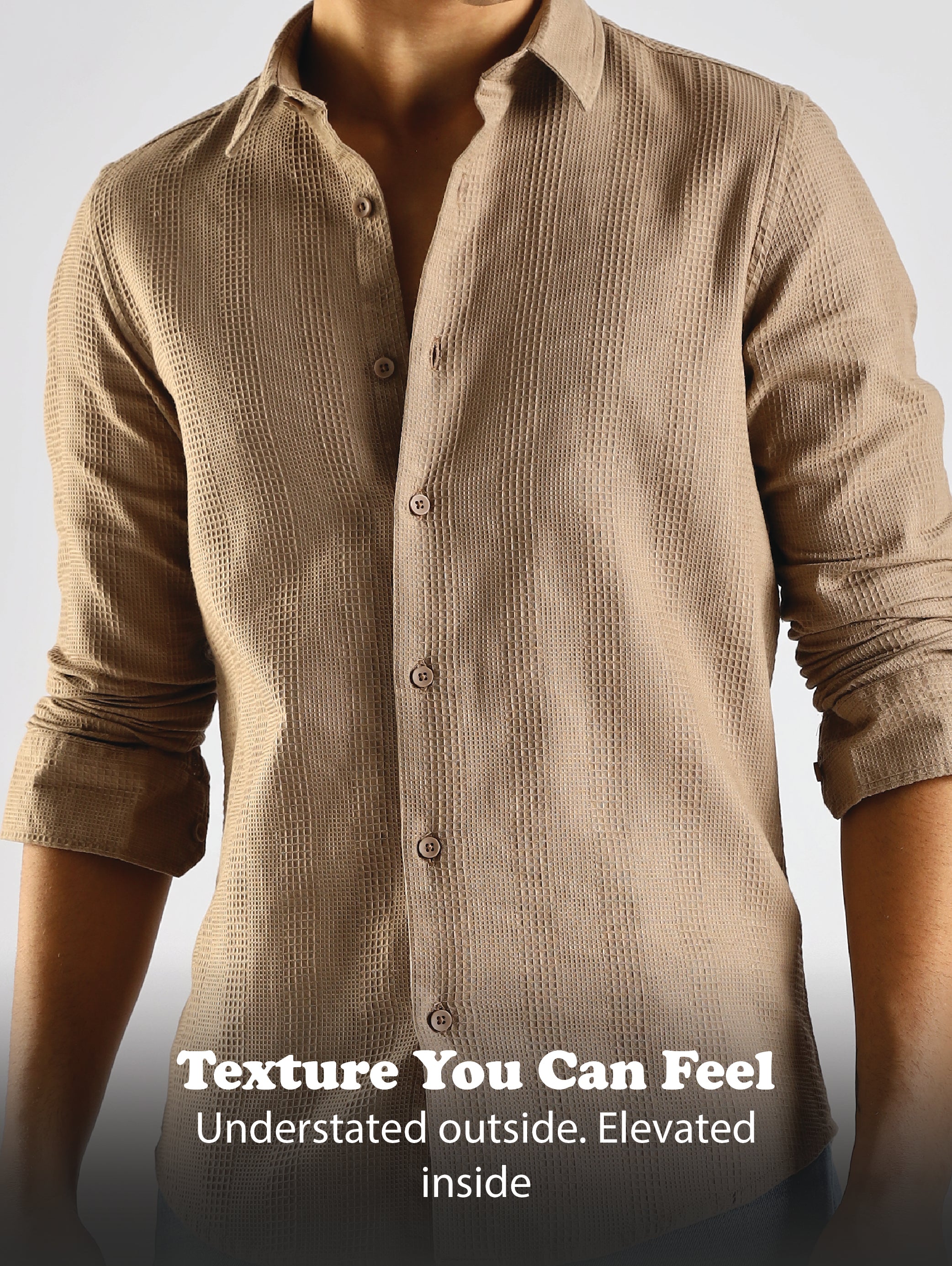 Men Brown Textured Cotton Shirt