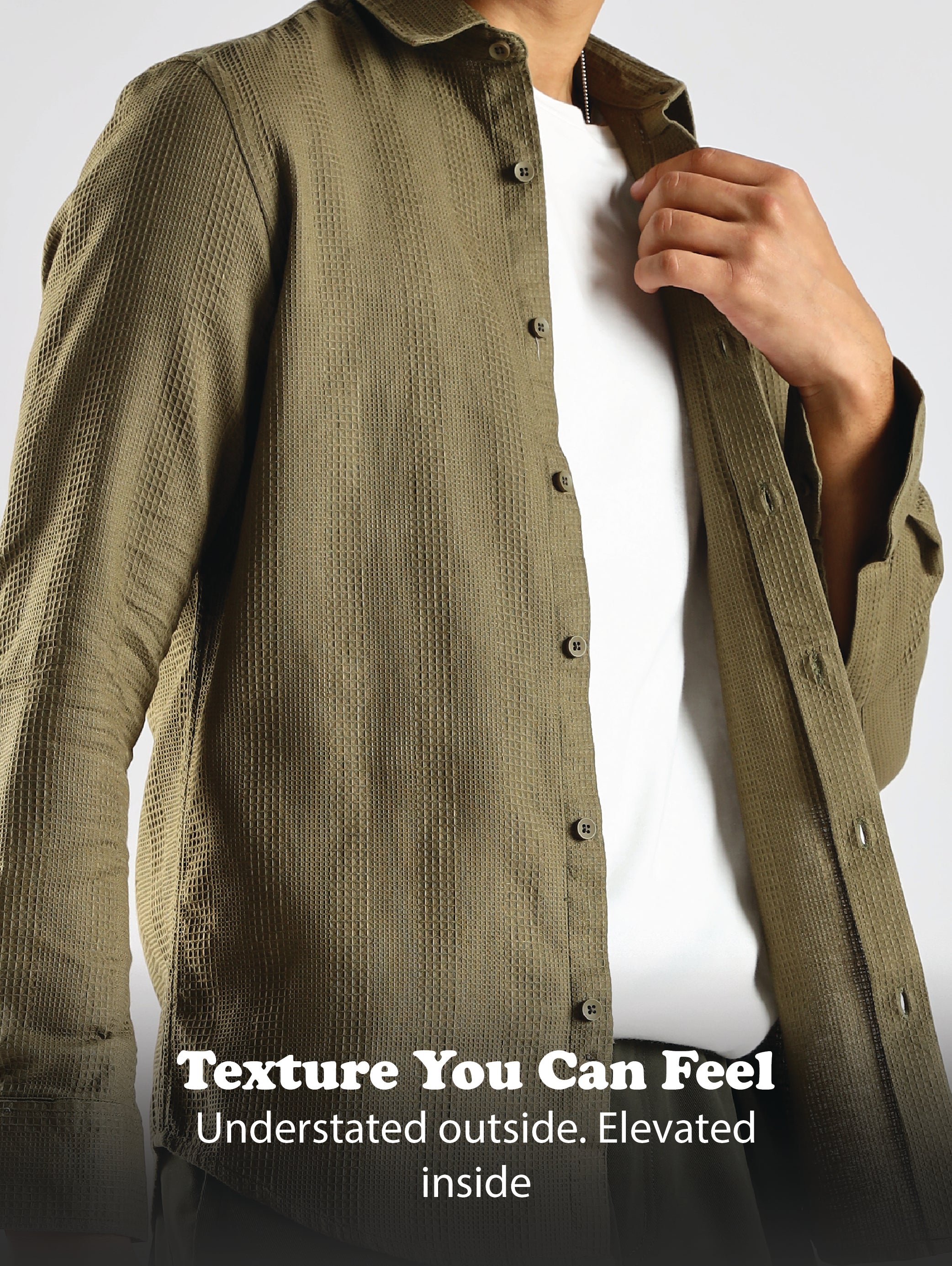 Men Green Textured Cotton Shirt