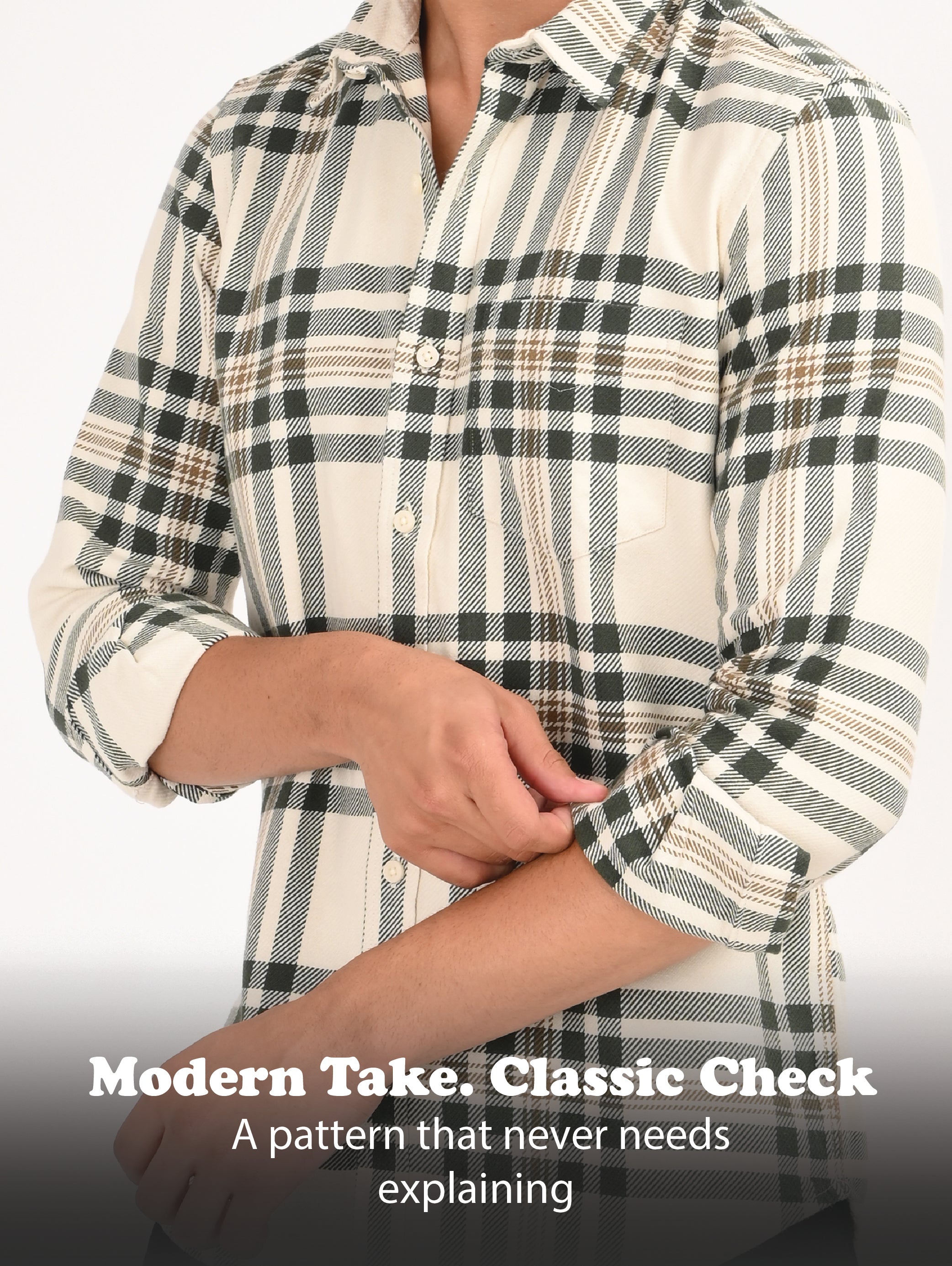 Men Cream Classic Checked Shirt