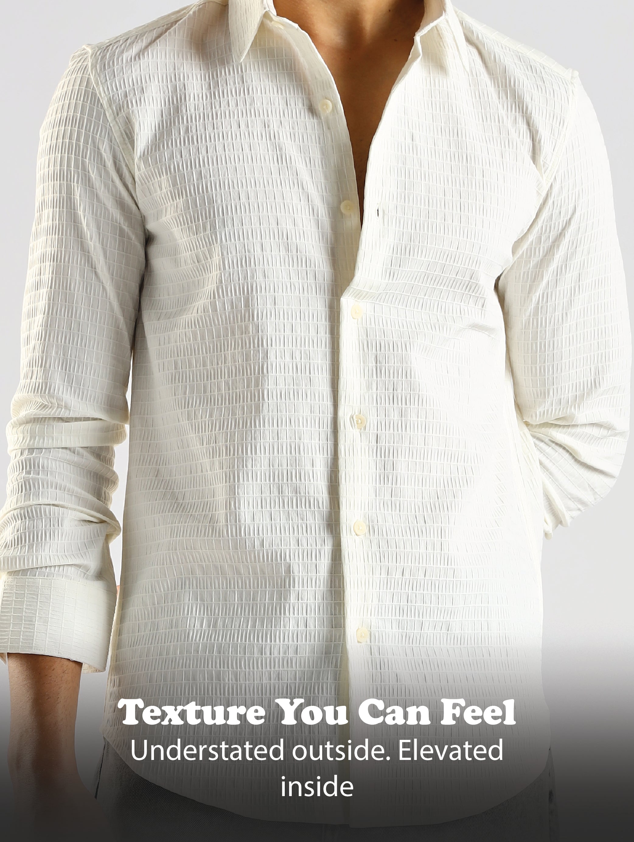 Men White Poly Blend Slim Fit Shirt