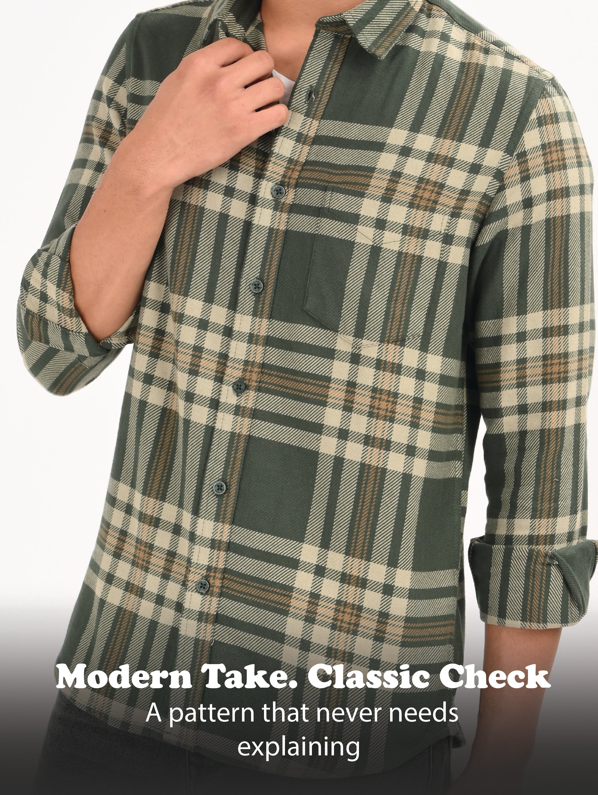 Men Green Classic Checked Shirt