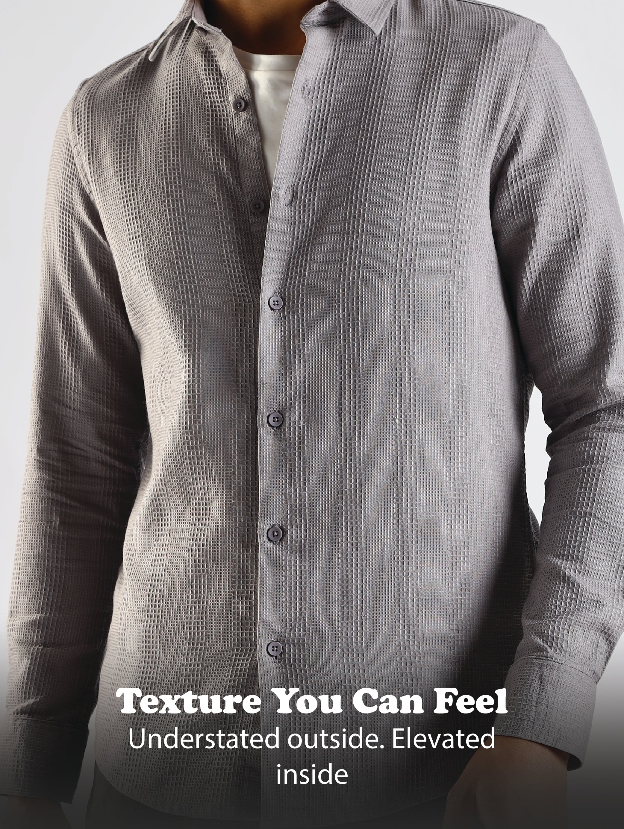 Men Grey Textured Cotton Shirt