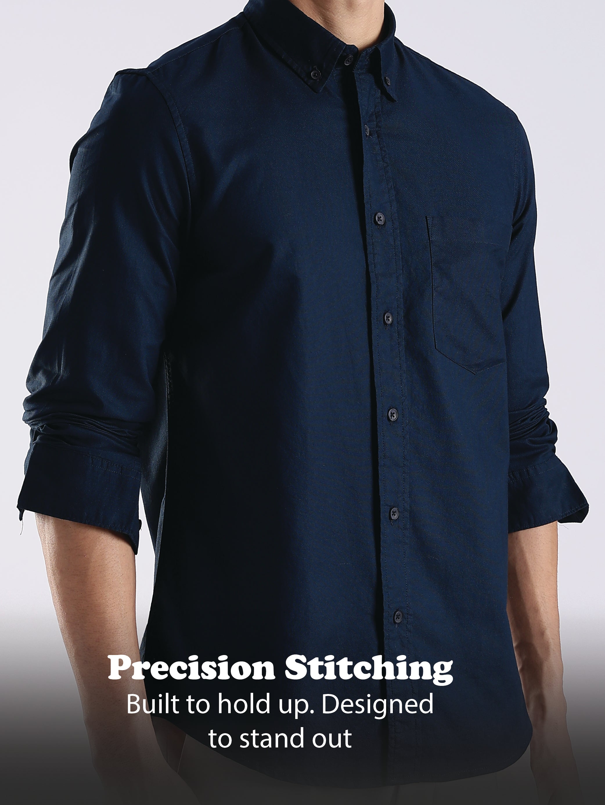 Men Blue Oxford Solid Shirt