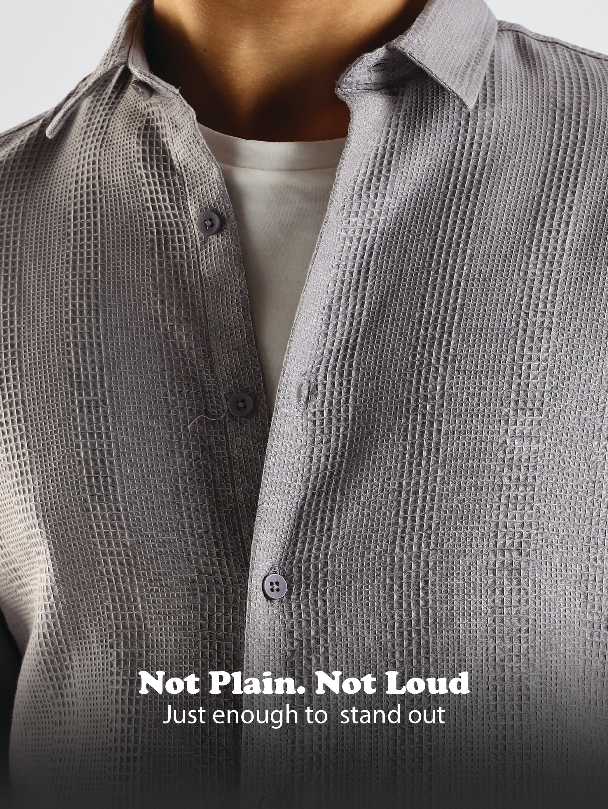 Men Grey Textured Cotton Shirt