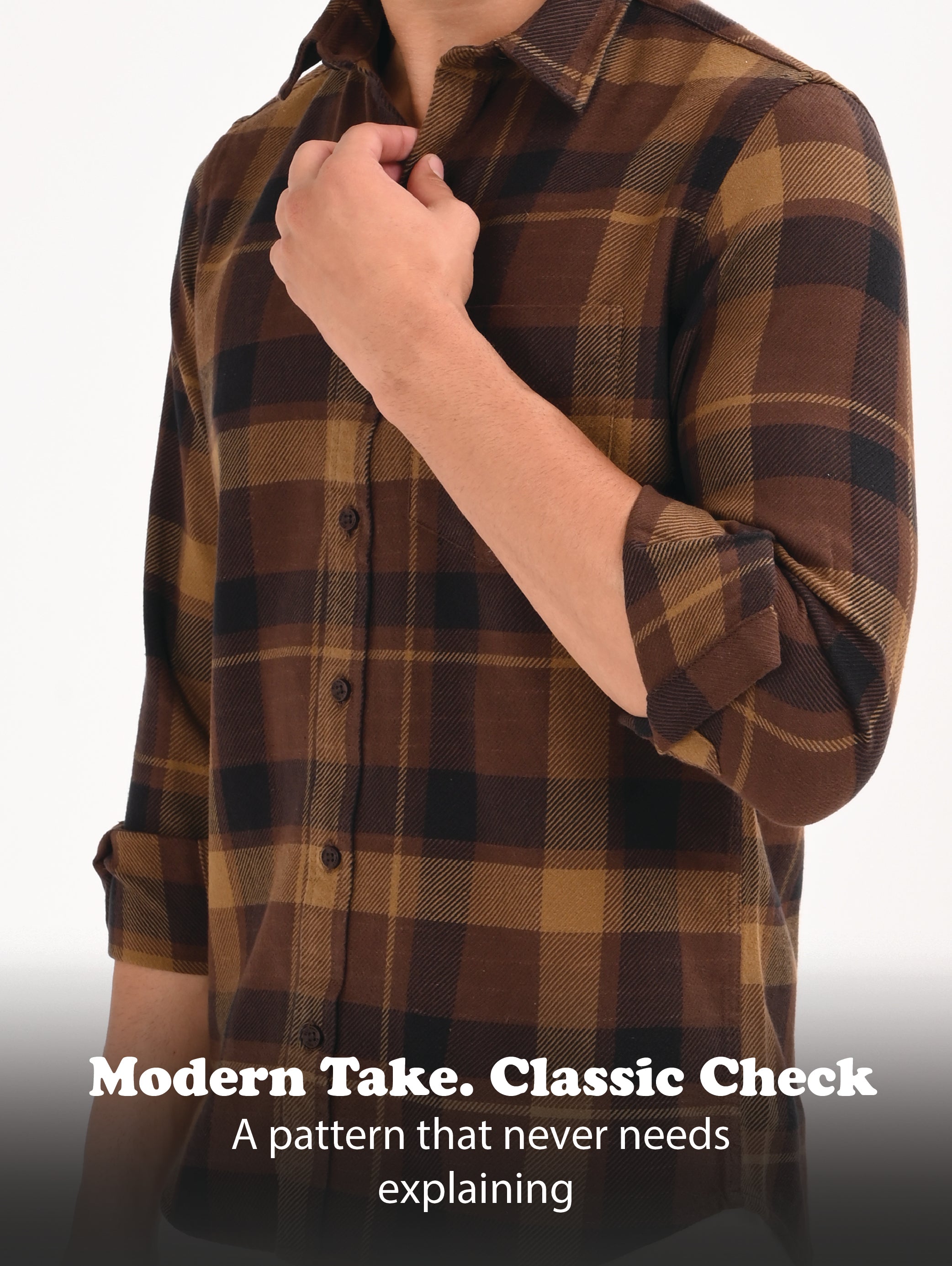 Men Coffee Classic Checked Shirt