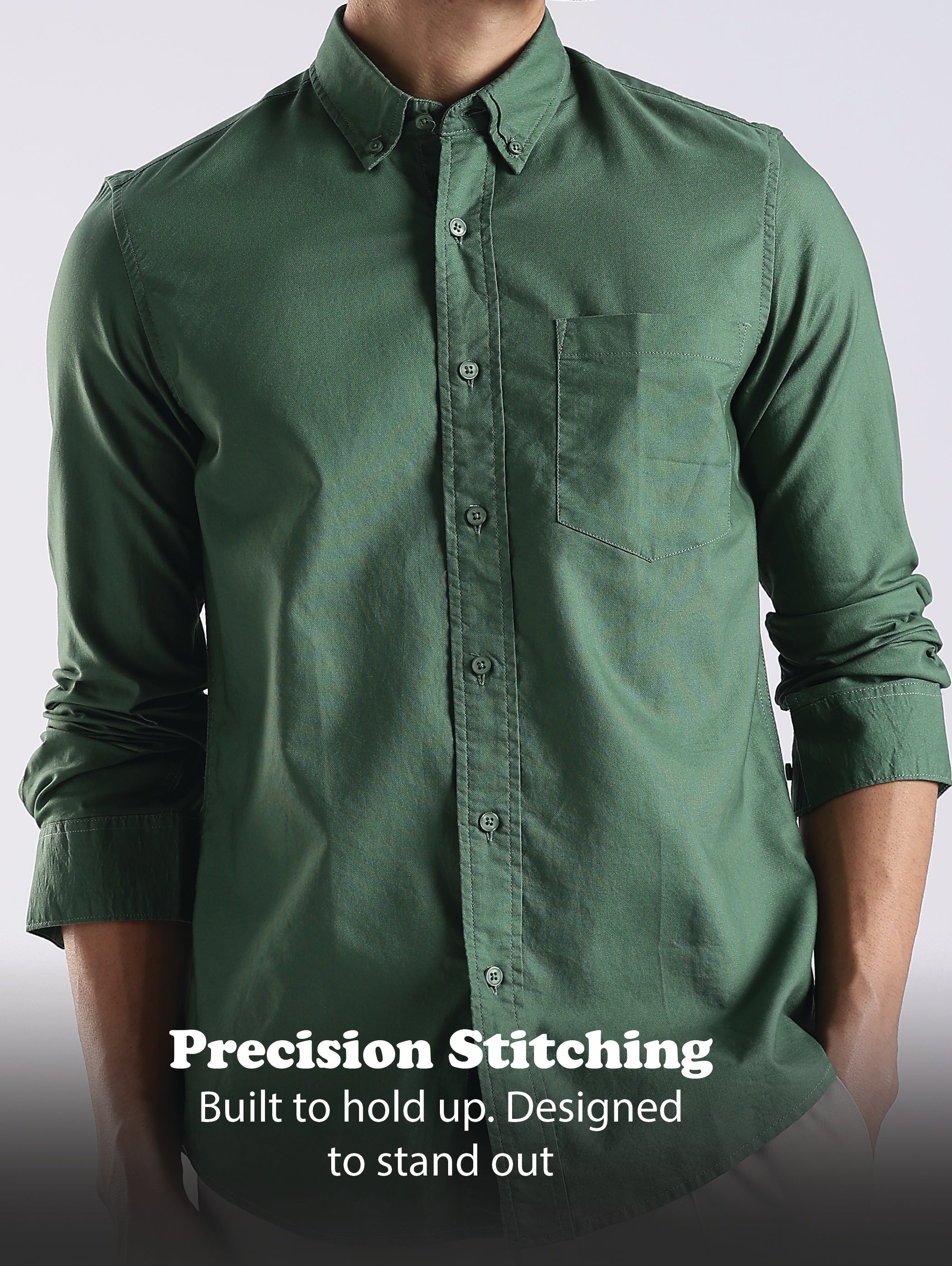 Men Green Oxford Solid Shirt