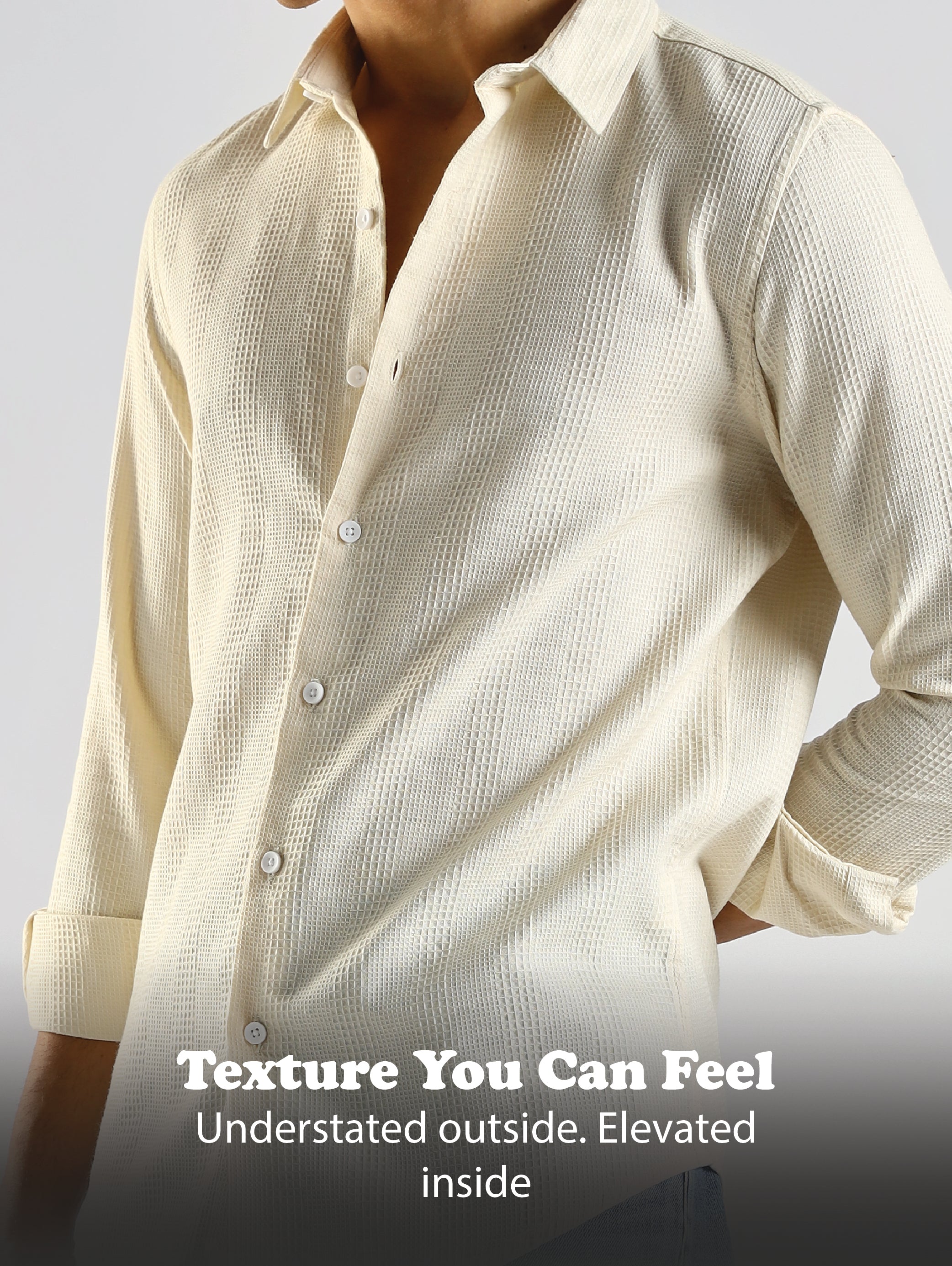Men Cream Textured Cotton Shirt