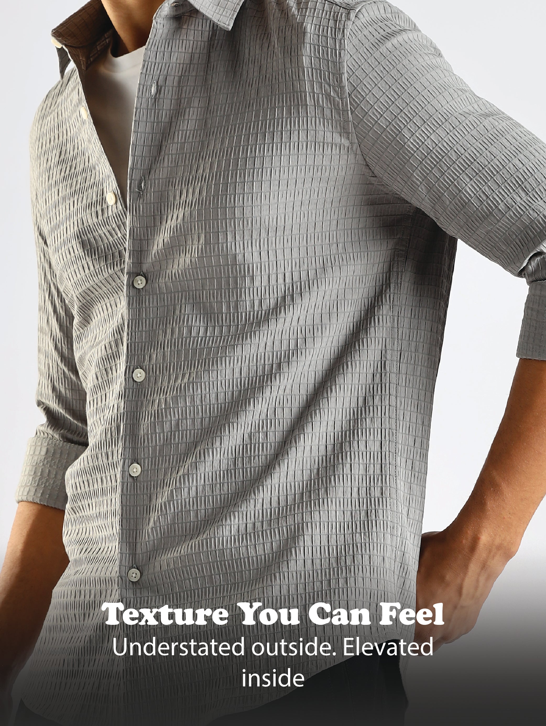 Men Grey Poly Blend Slim Fit Shirt
