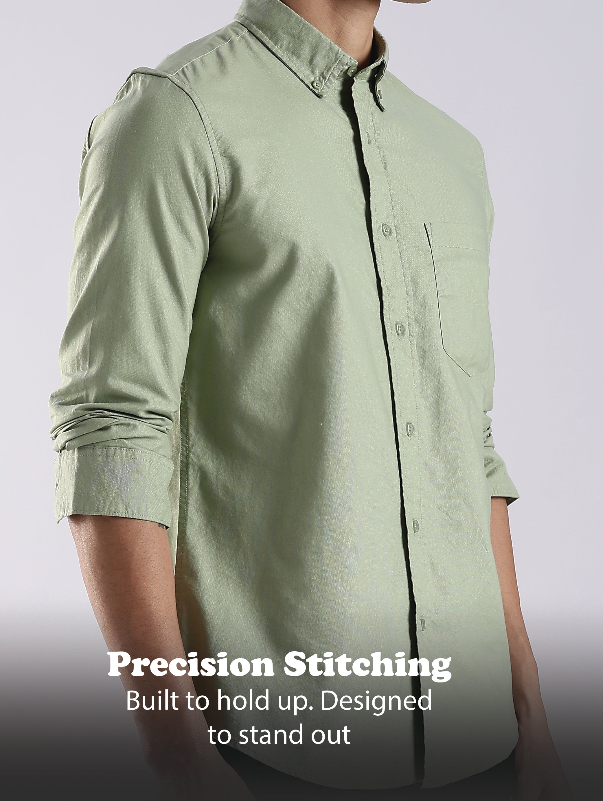 Men Green Oxford Solid Shirt