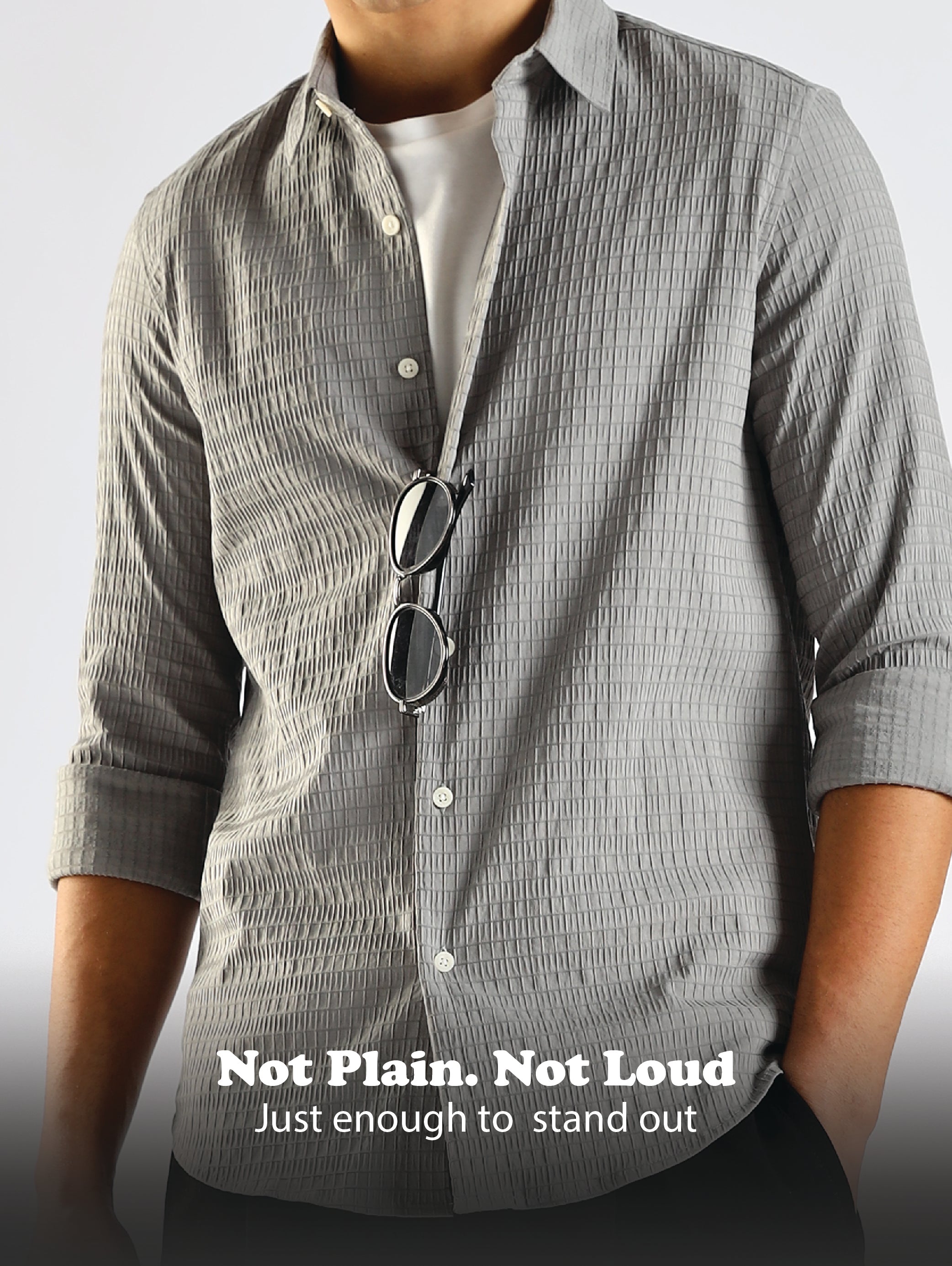 Men Grey Poly Blend Slim Fit Shirt