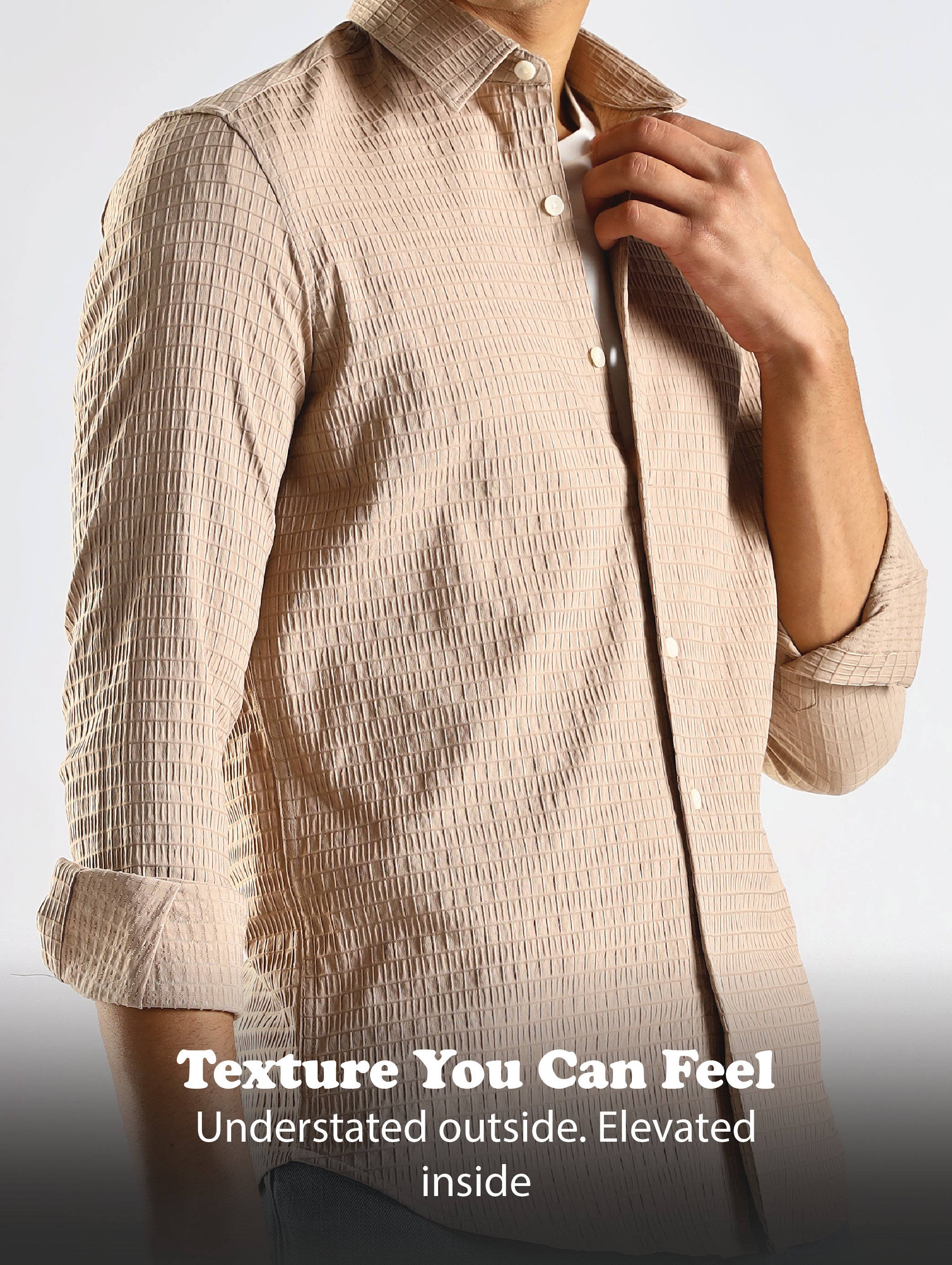 Men Brown Poly Blend Slim Fit Shirt