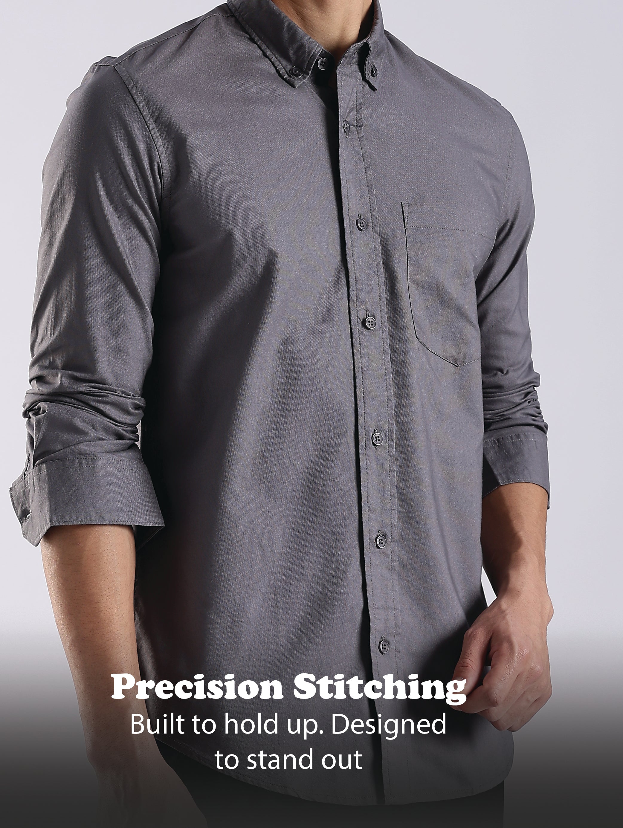 Men Grey Oxford Solid Shirt