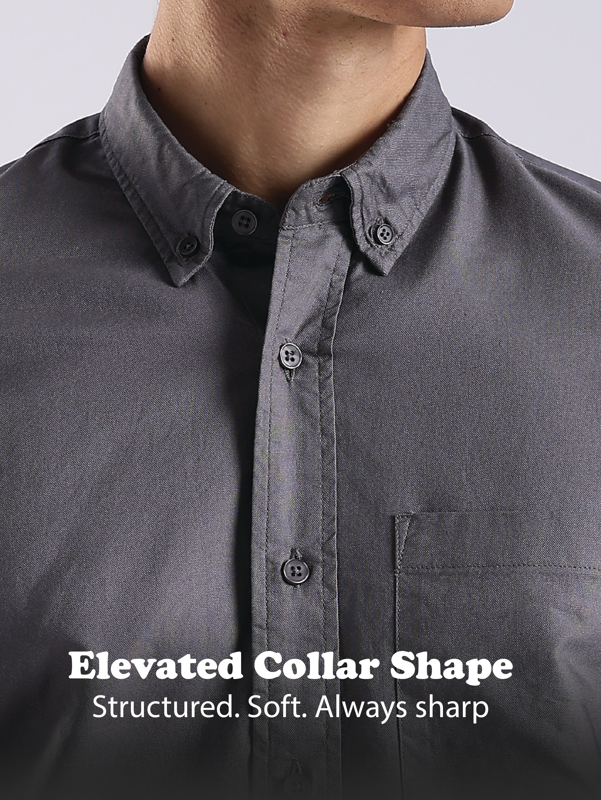 Men Grey Oxford Solid Shirt
