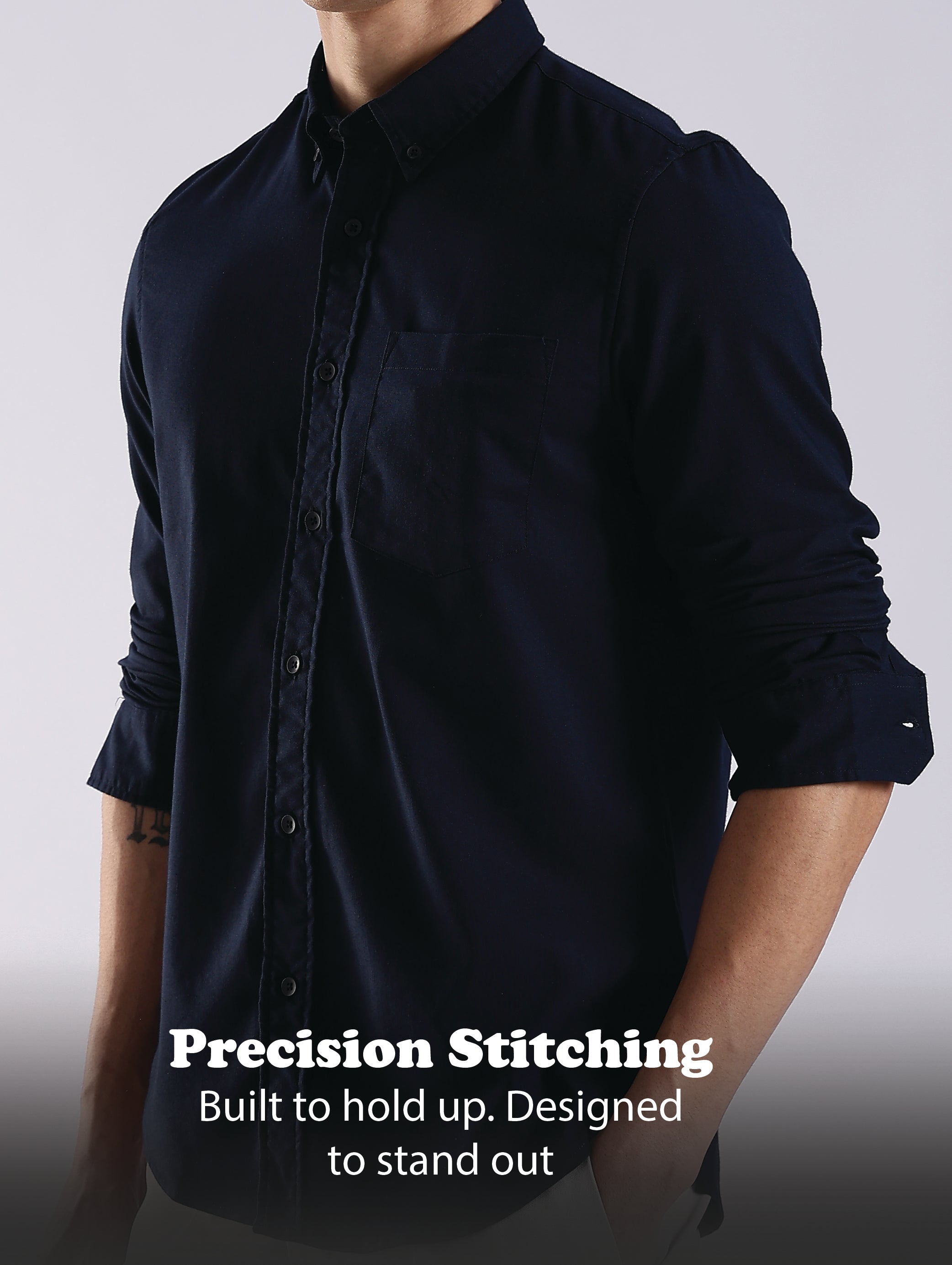 Men Navy Blue Oxford Solid Shirt