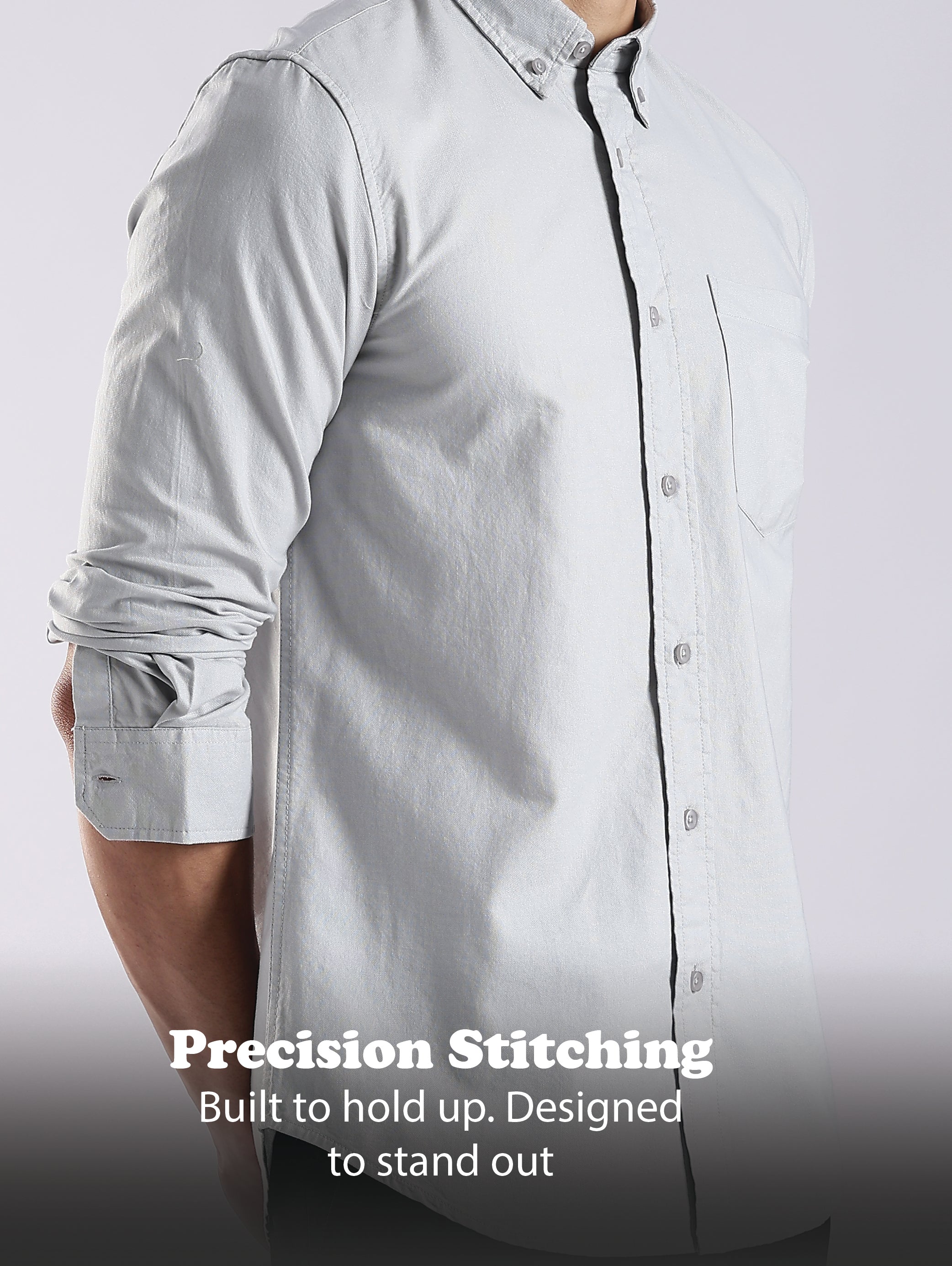 Men Off White Oxford Solid Shirt
