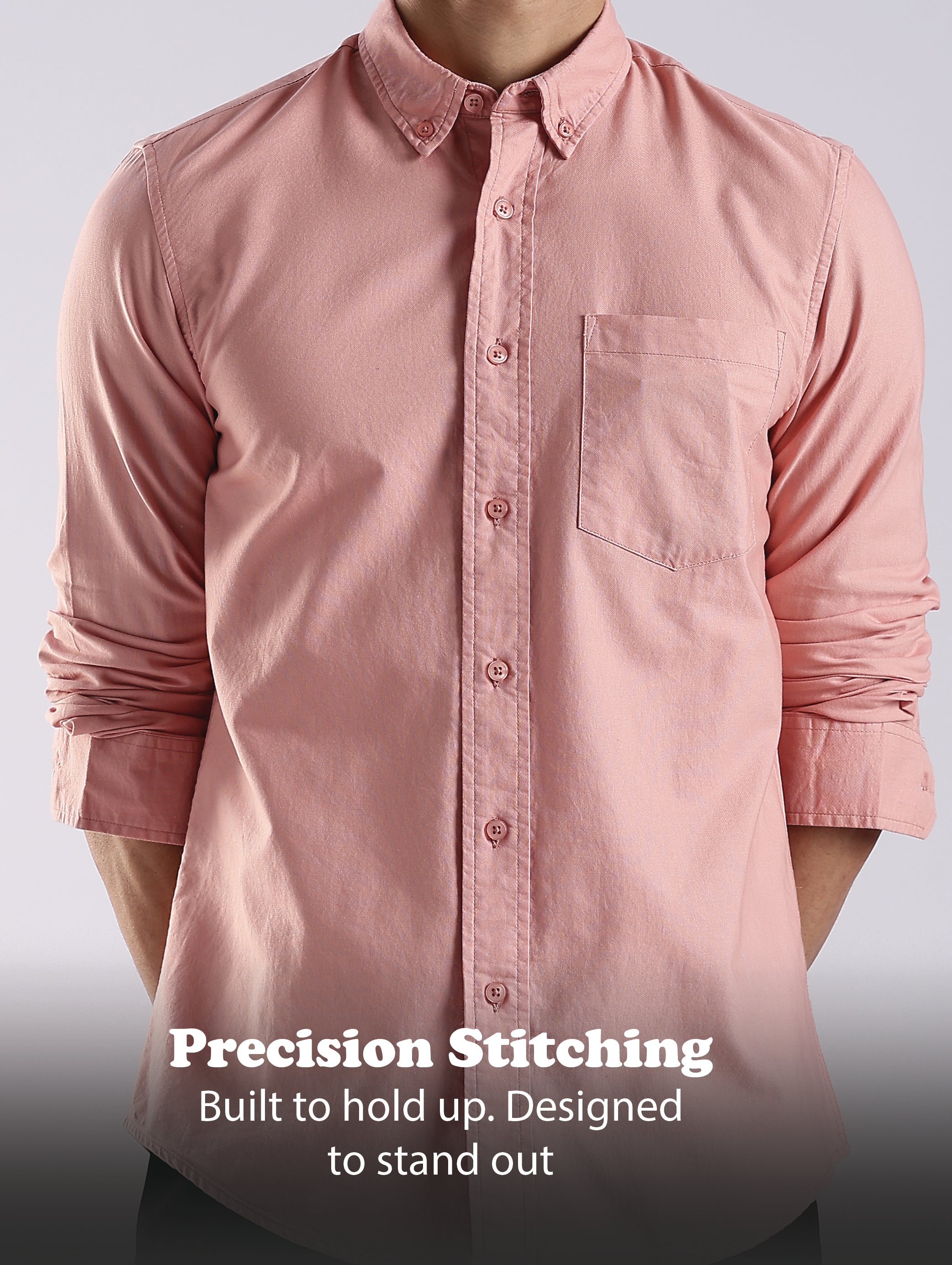 Men Orange Oxford Solid Shirt
