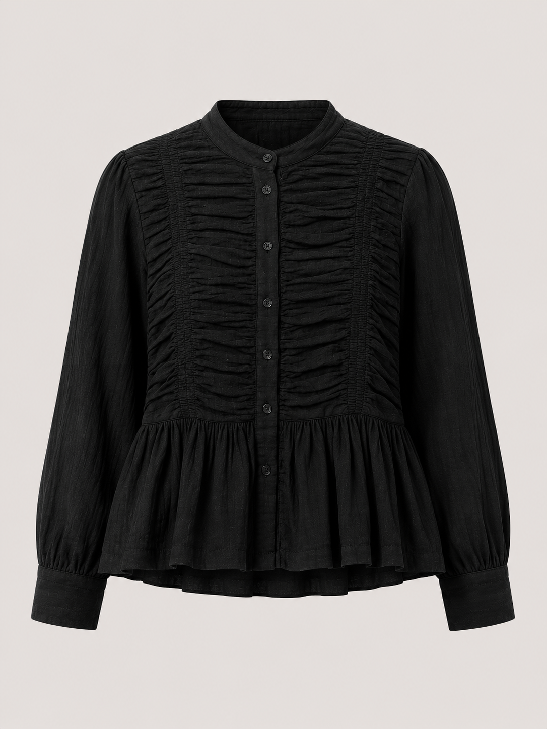 Women Black Ruffle Front Peplum Top