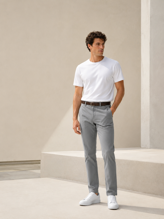 Men Grey Cotton Stretch Chino Trousers