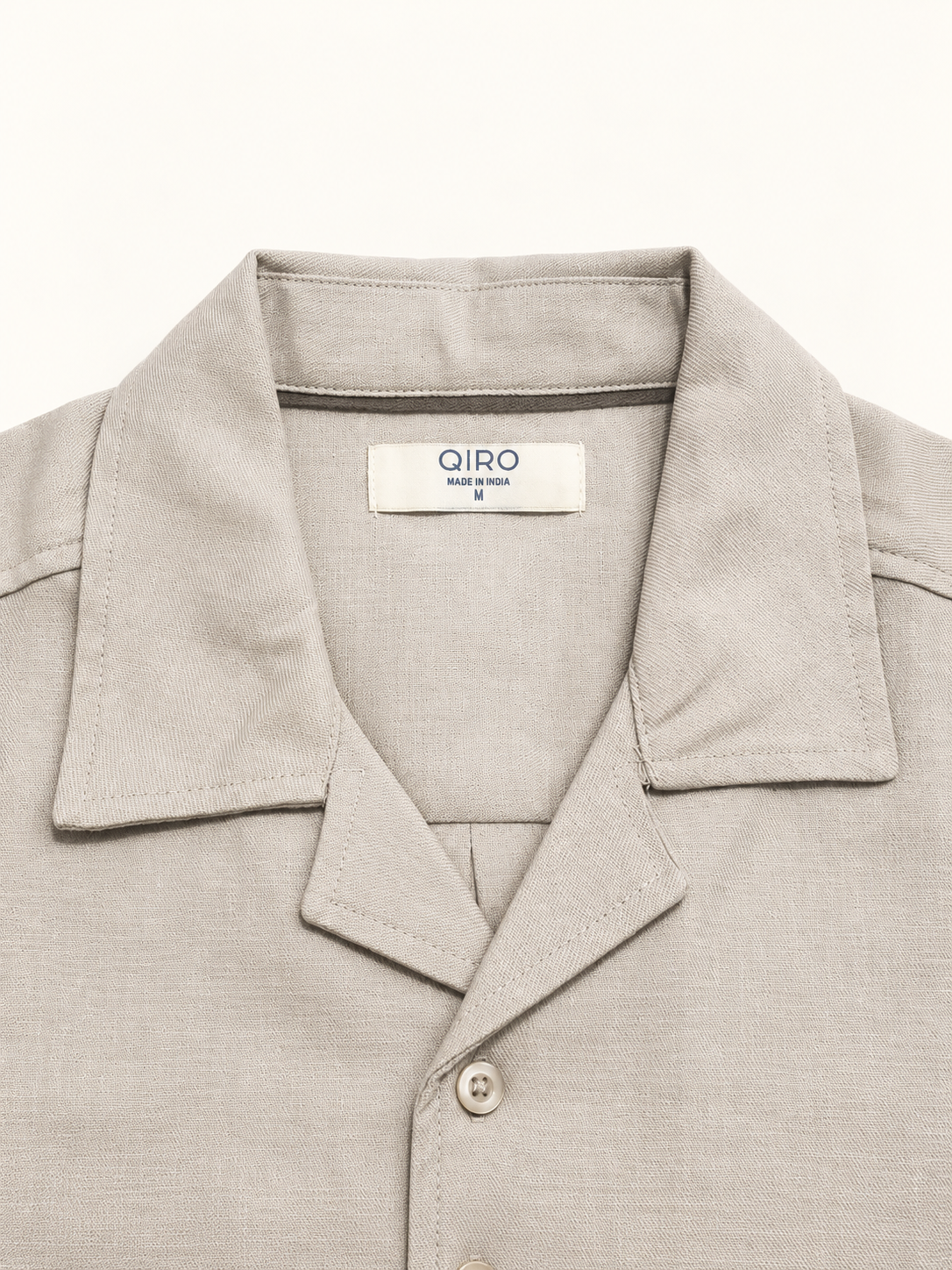 Men Cream Cuban Collar Linen Blend Shirt
