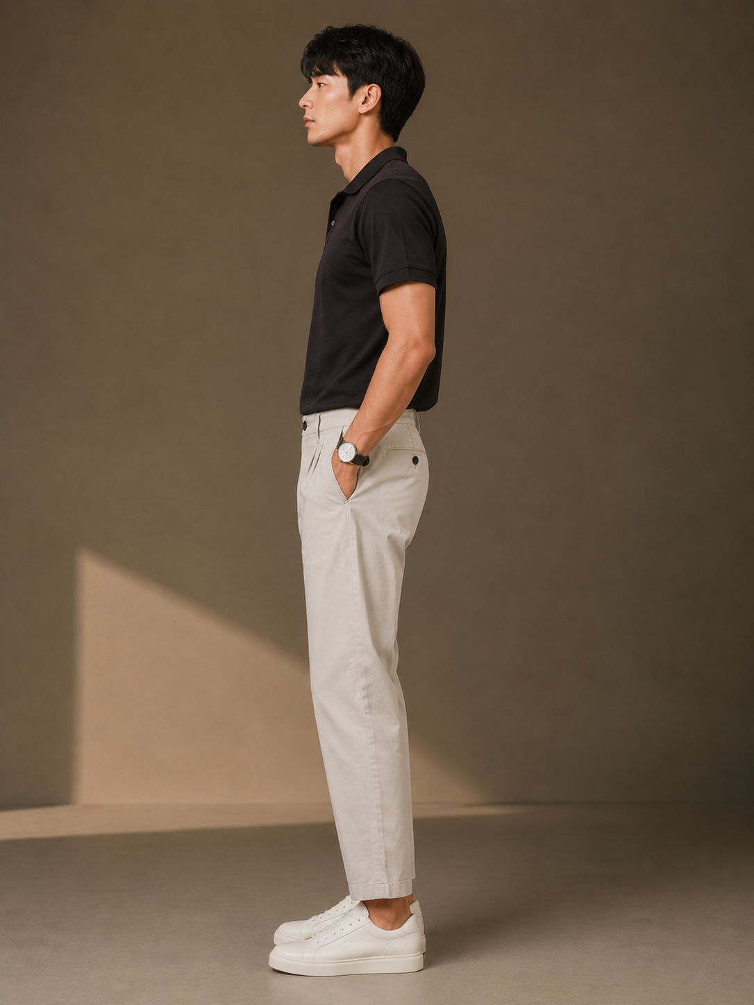 Men Cream Pleated Tailored Trousers