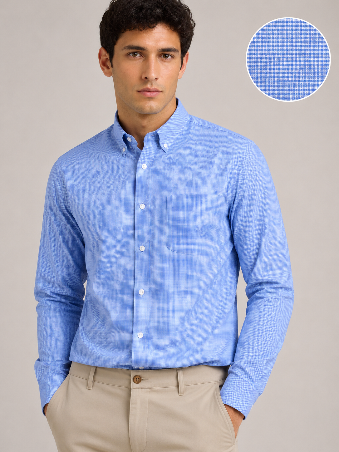 Men Blue Micro Check Oxford Shirt