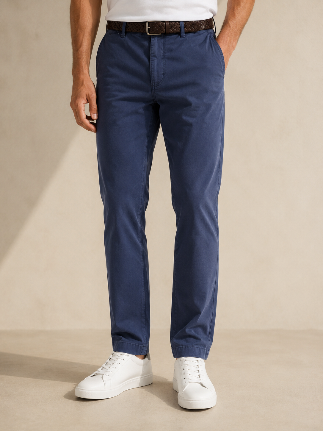Men Blue Cotton Stretch Chino Trousers