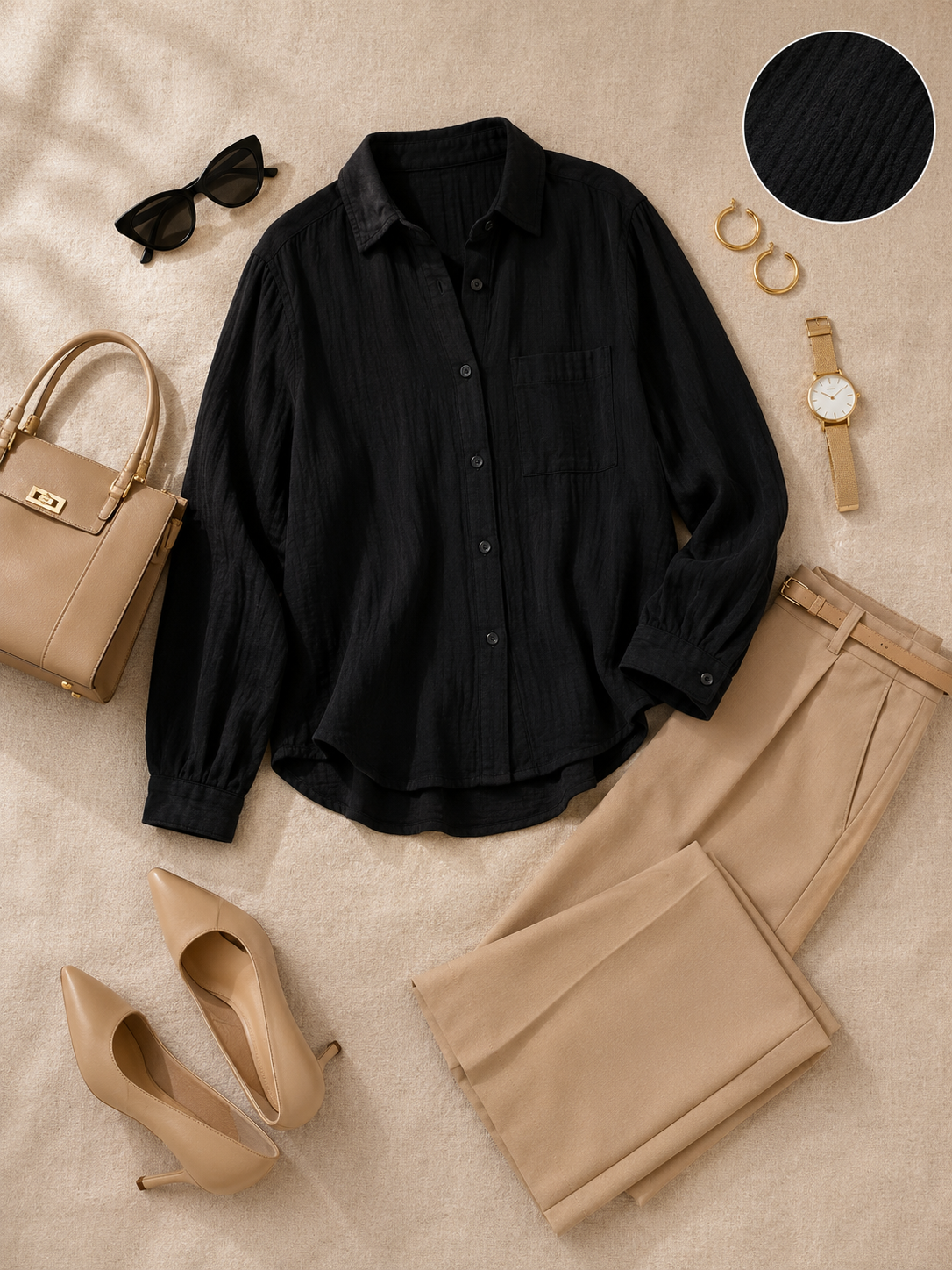 Women Black Double Gauze Comfort Shirt