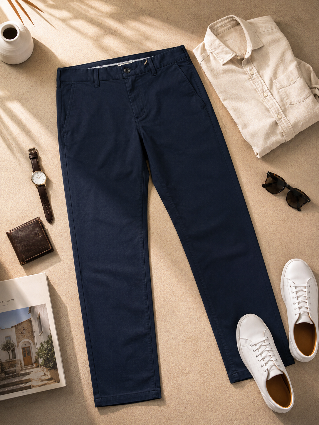 Men Navy Contemporary Chino Trousers