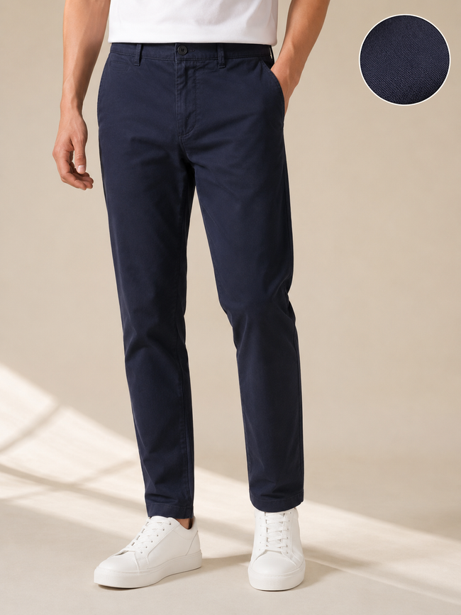 Men Navy Tailored Stretchable Chinos