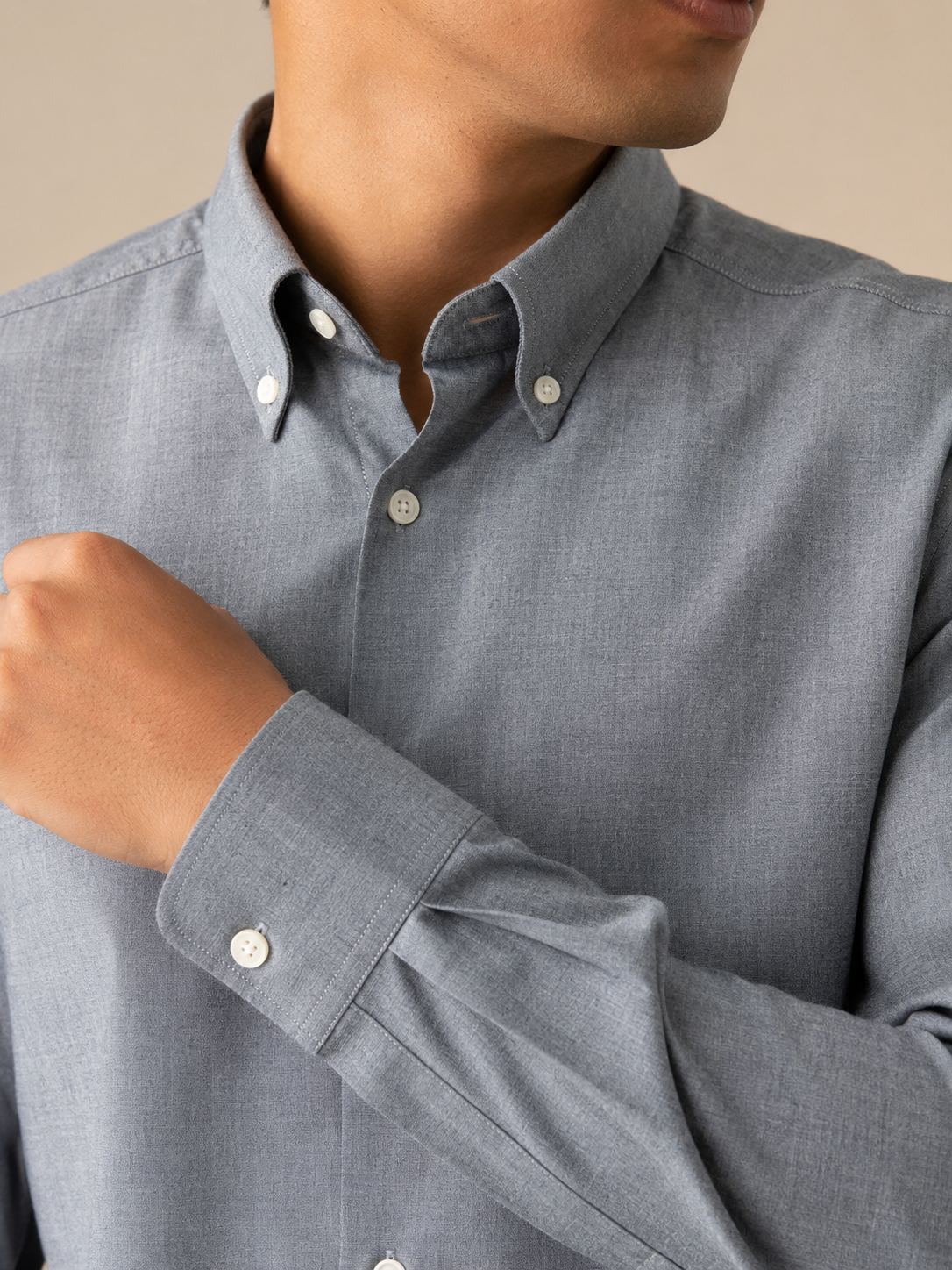 Men Melange Grey Oxford Shirt