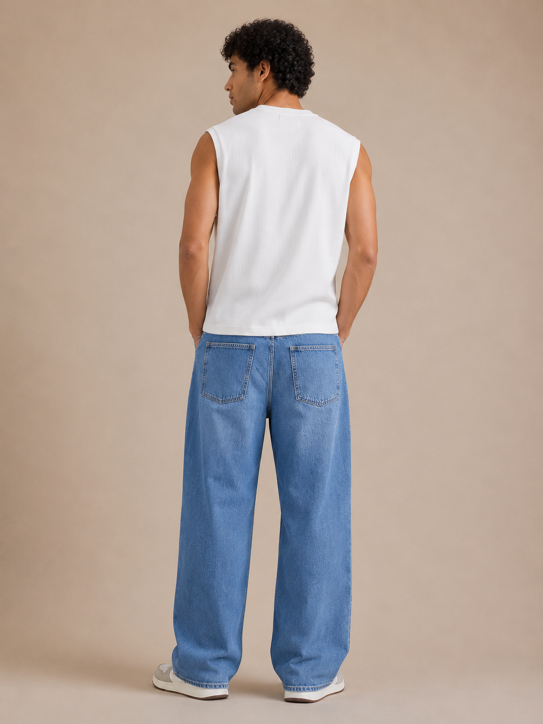 Men Blue Wide Leg Baggy Jeans