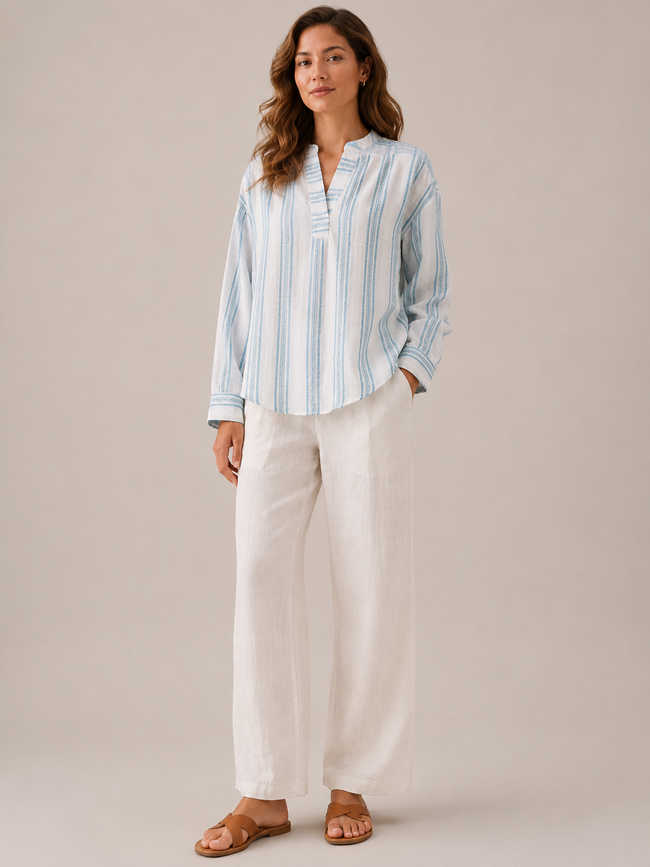 Women Blue Horizontal stripe top